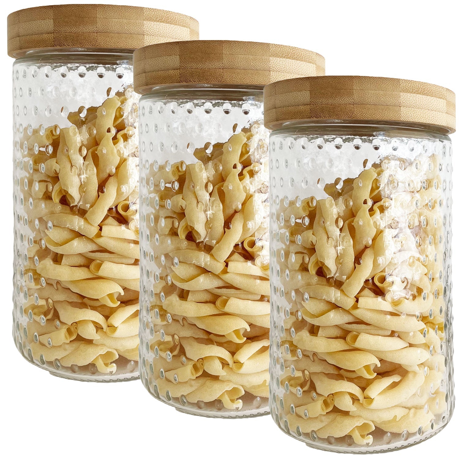 JS Gourmet – Ensemble de 3 contenants en verre gaufrés avec couvercle hermétique, capacité 1700&nbsp;ml