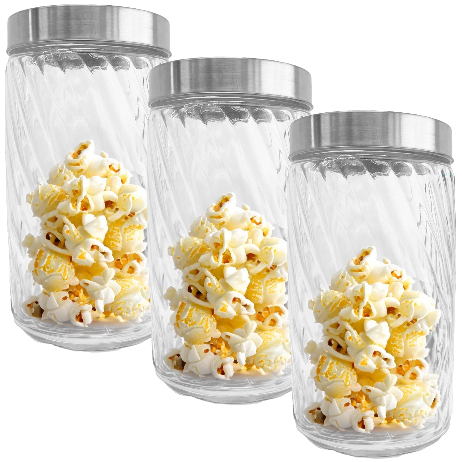 JS Gourmet – Ensemble de 3 contenants en verre gaufrés avec couvercle hermétique, capacité 1700&nbsp;ml