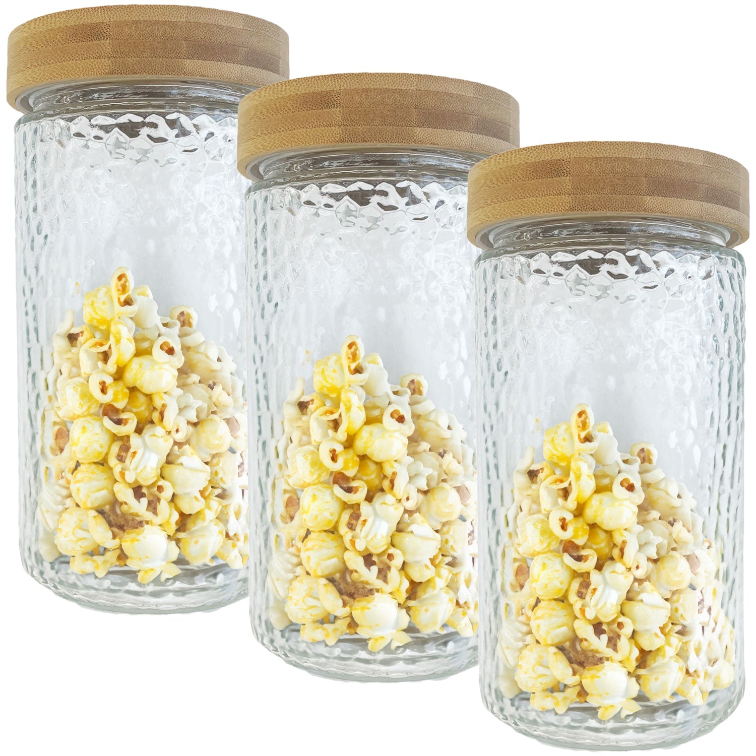 JS Gourmet - Set of 3 Embossed Glass Containers with Airtight Lid, 1700ml Capacity