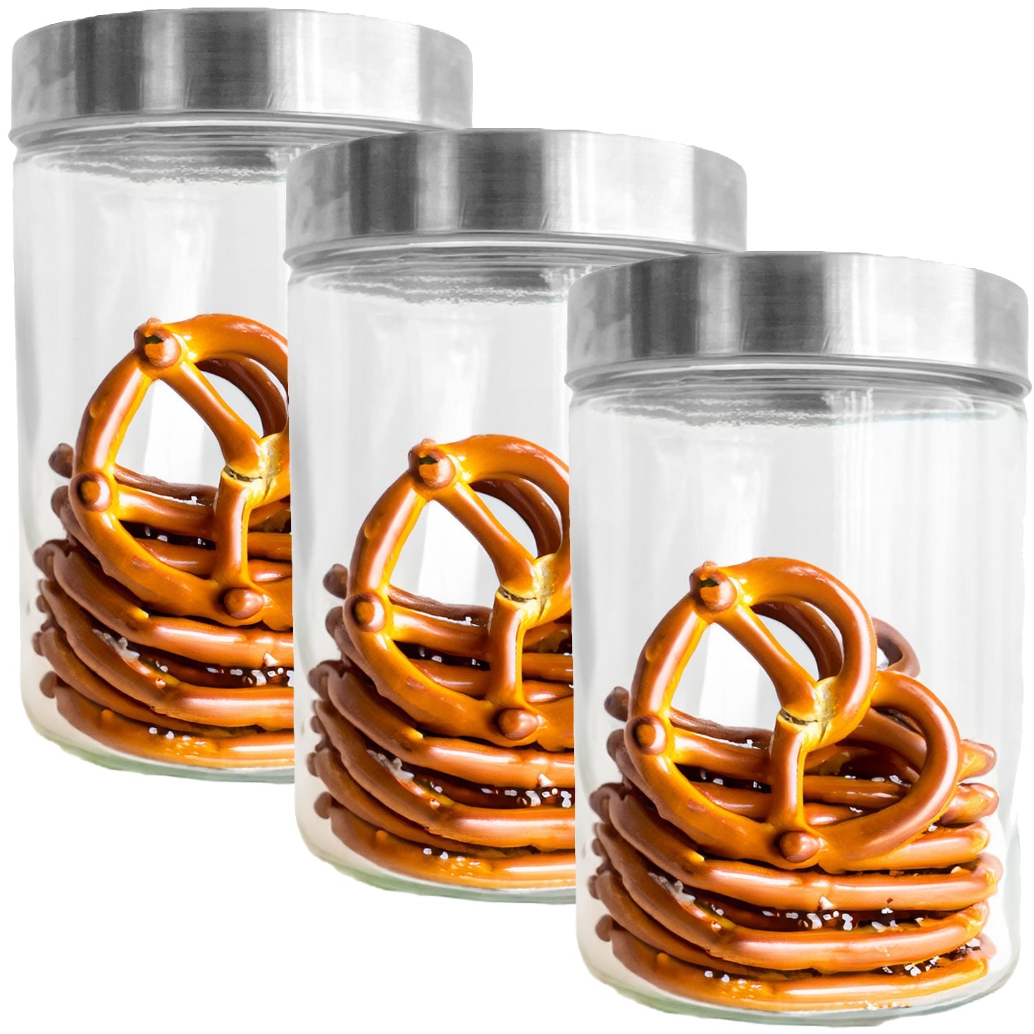 JS Gourmet - Set of 3 Glass Containers with Airtight Lid, 1300ml Capacity