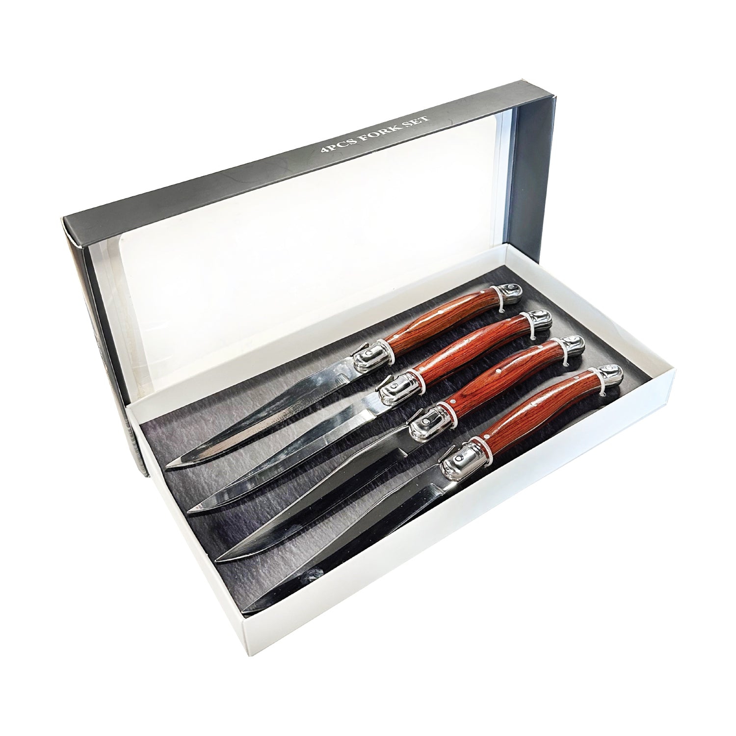 JS Gourmet – Ensemble de 4 couteaux à steak Laguiole, lame en acier inoxydable, poignées en bois