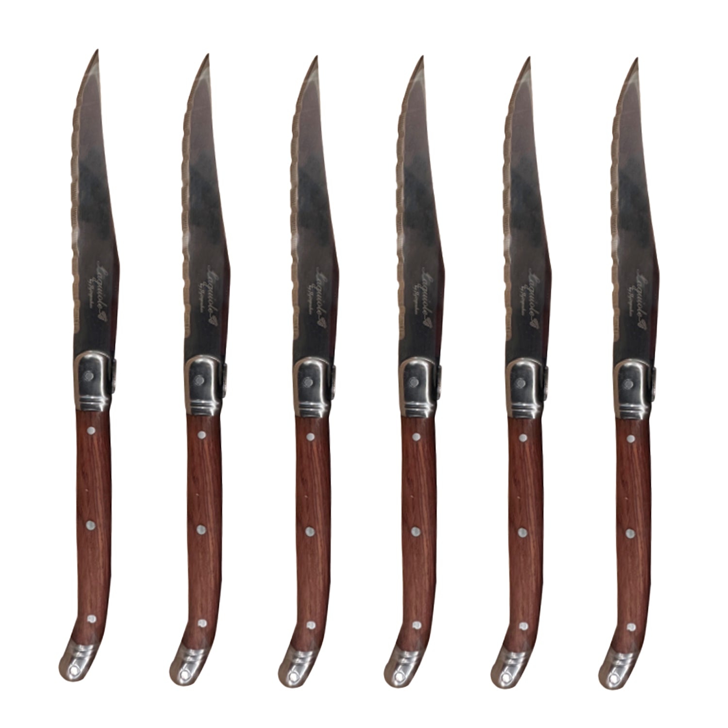 JS Gourmet – Ensemble de 6 couteaux à steak Laguiole, lame en acier inoxydable, poignées en bois