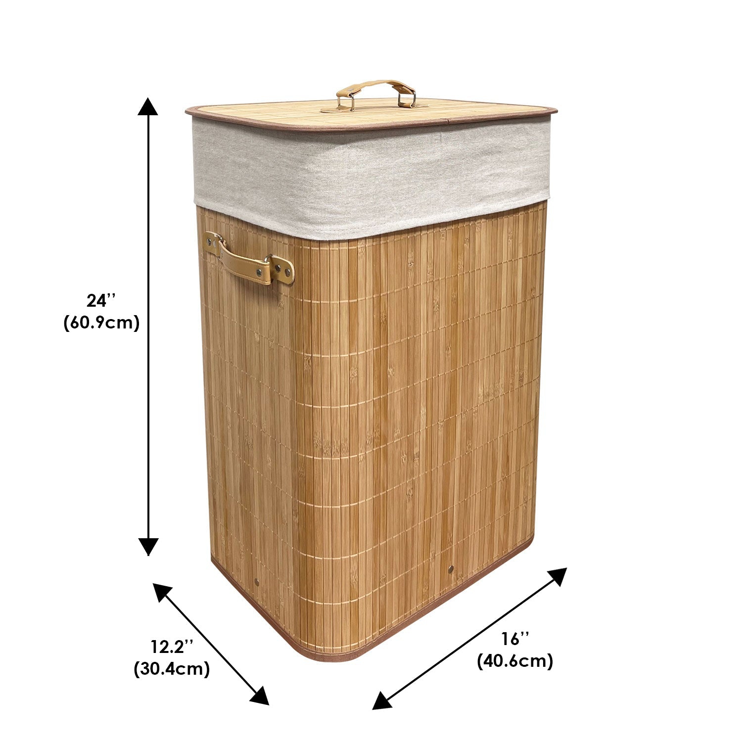 Jessar - Bamboo Cane Laundry Basket, Removable Polyester Lining