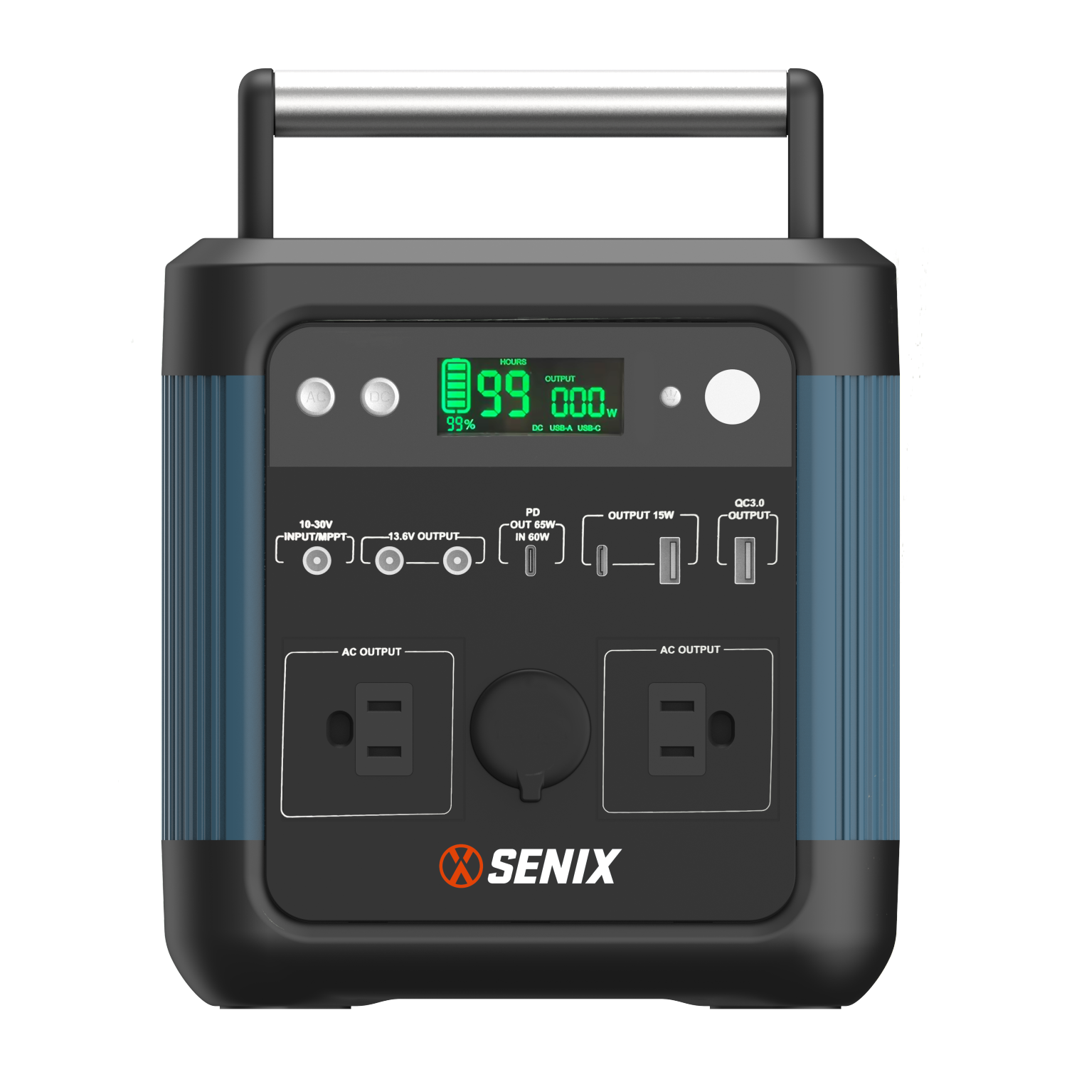 SENIX Portable Power Station 518Wh Lithium Battery, 2 120V 1200W AC Outlets, USB-A and Quick Charge USB-A Port, USB-C Ports, 12V DC Car Charger Output, LED Light (PS600)