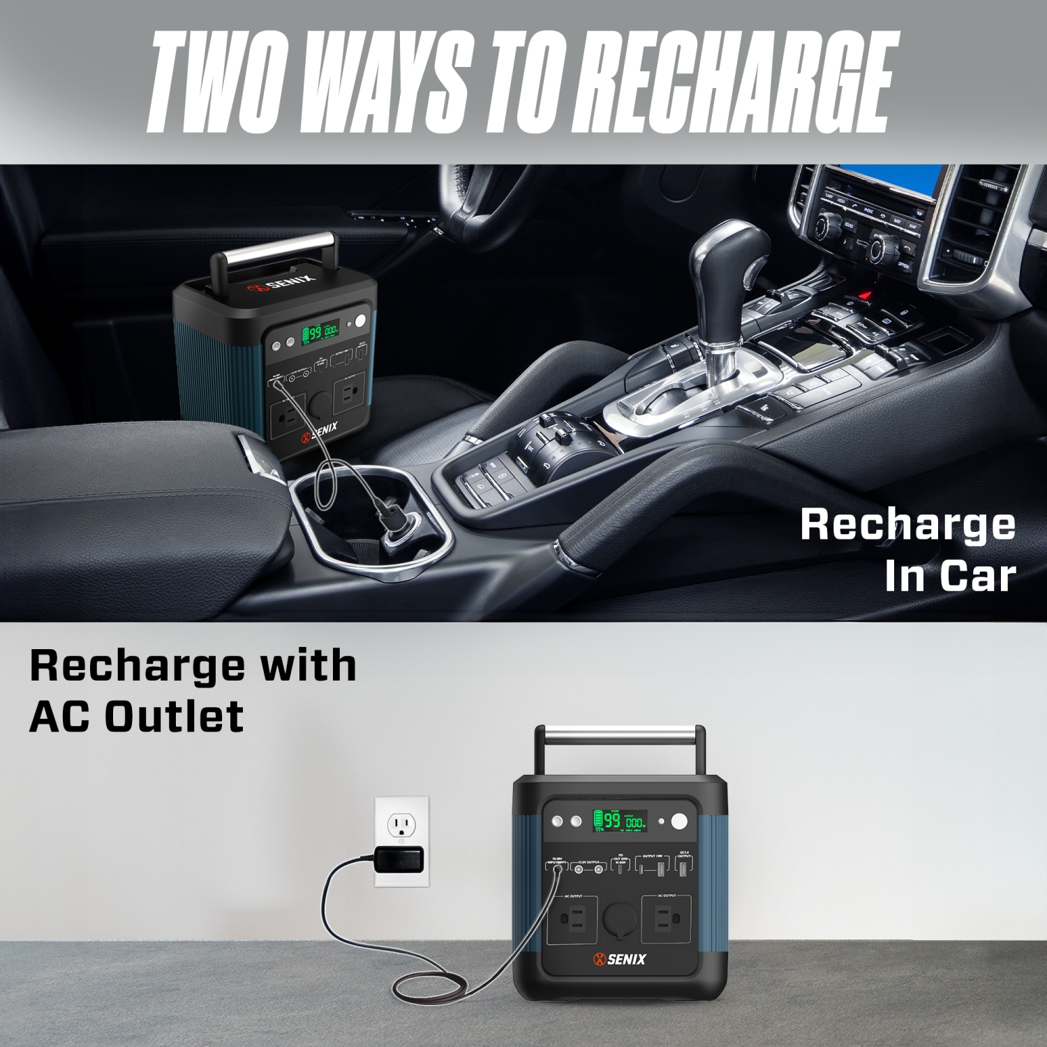 Station d'alimentation portative 600&nbsp;W de SENIX – Sortie de crête 1200&nbsp;W, alimentation de secours à énergie solaire pour la maison, camping