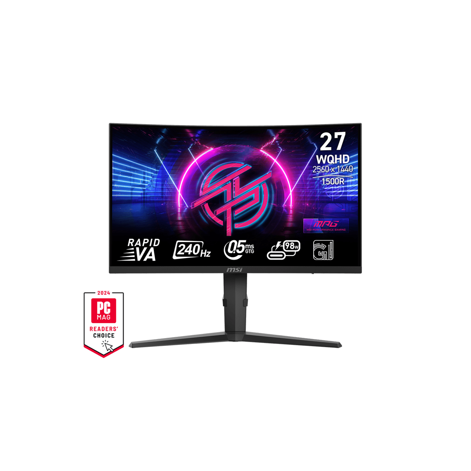 MSI MPG 275CQRXF, 27" Rapid VA Gaming Monitor, 2560 x 1440 (QHD) Curved Gaming Monitor, 0.5ms (GTG), 16:9, 240Hz, Adaptive Sync, 1500R, Tilt, Swivel and Height Adjustable
