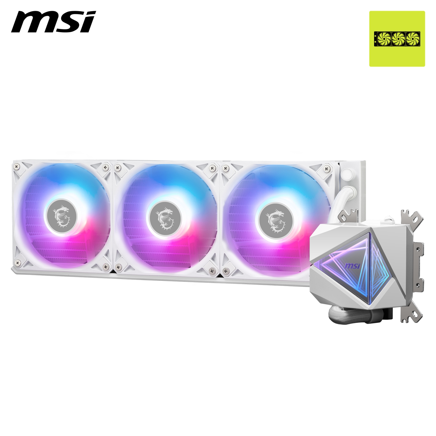 MSI MAG CORELIQUID I360 blanc, LGA 1851, Global, 3 ventilateurs ARGB de 2e génération, bloc ARGB de 2e génération