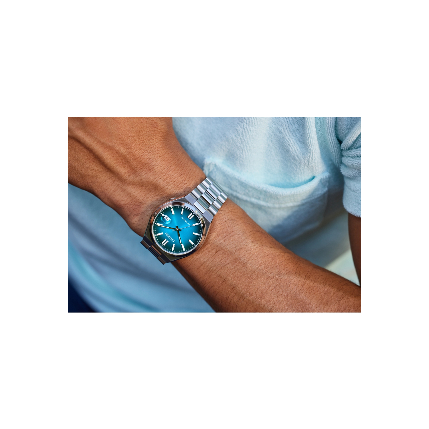 Citizen Mens “TSUYOSA” Automatic Watch 40mm Silver-Tone Stainless Steel Case and Bracelet with Teal Dial