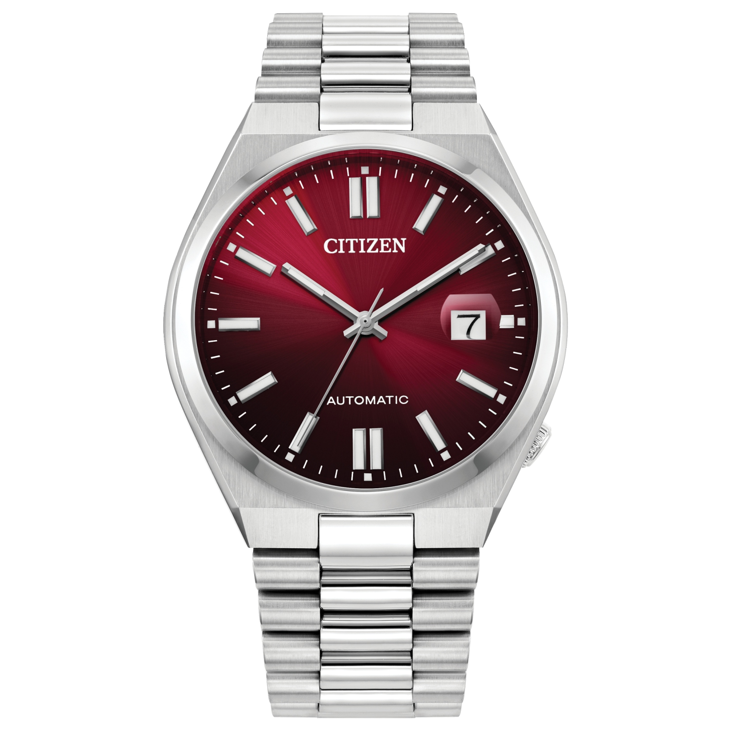 Montre automatique pour hommes « TSUYOSA » 40&nbsp;mm avec boîtier et bracelet en acier inoxydable argenté et cadran bourgogne de Citizen