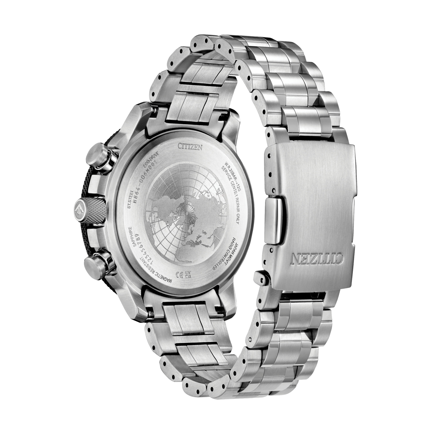 Citizen Mens Promaster Geo Trekker Eco-Drive Watch 46mm Silver-Tone Stainless Steel Case and Bracelet with Grey Dial