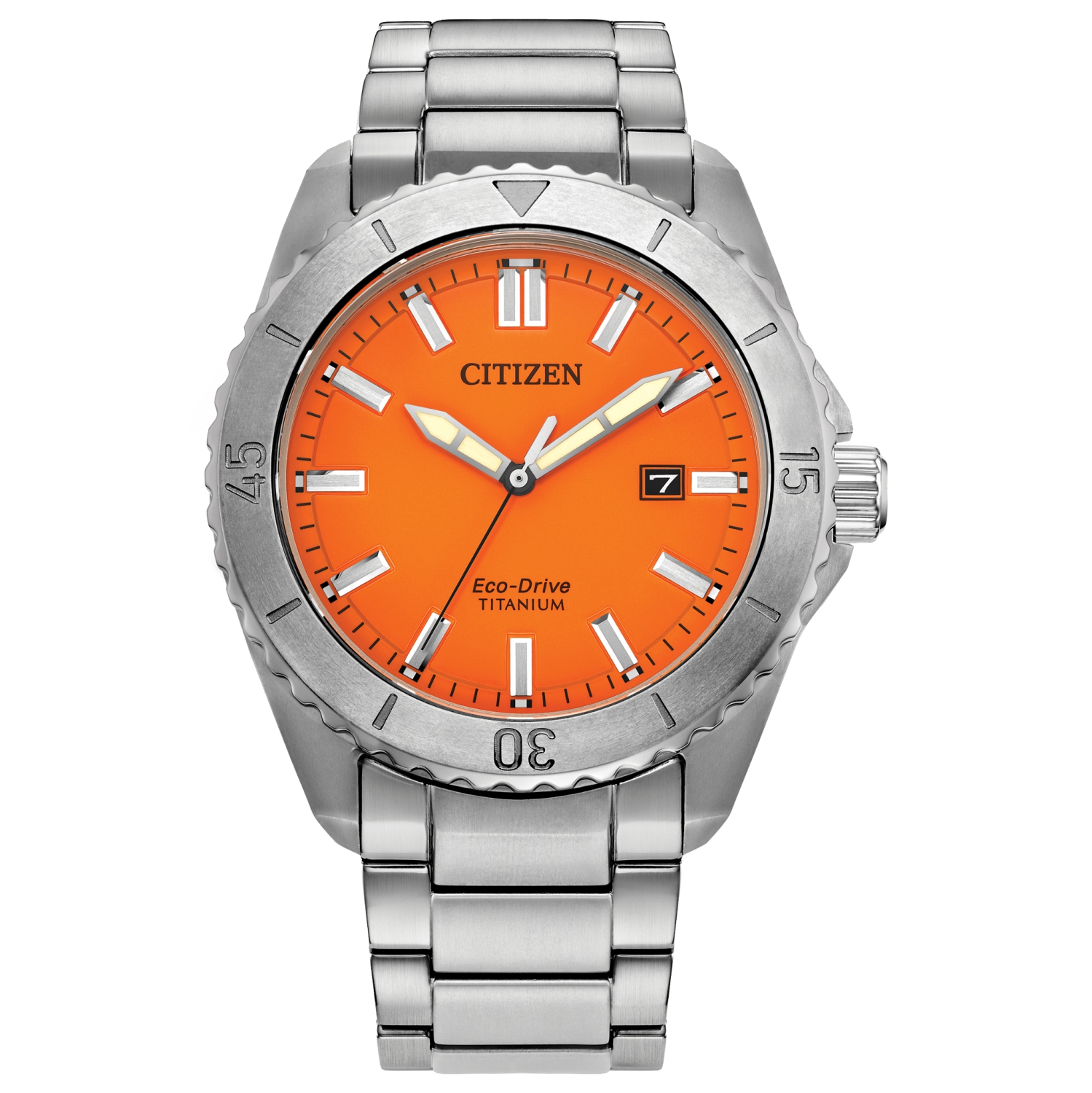 Citizen Mens Brycen Eco-Drive Watch 41mm Silver-Tone Super Titanium Case and Bracelet with Orange Dial