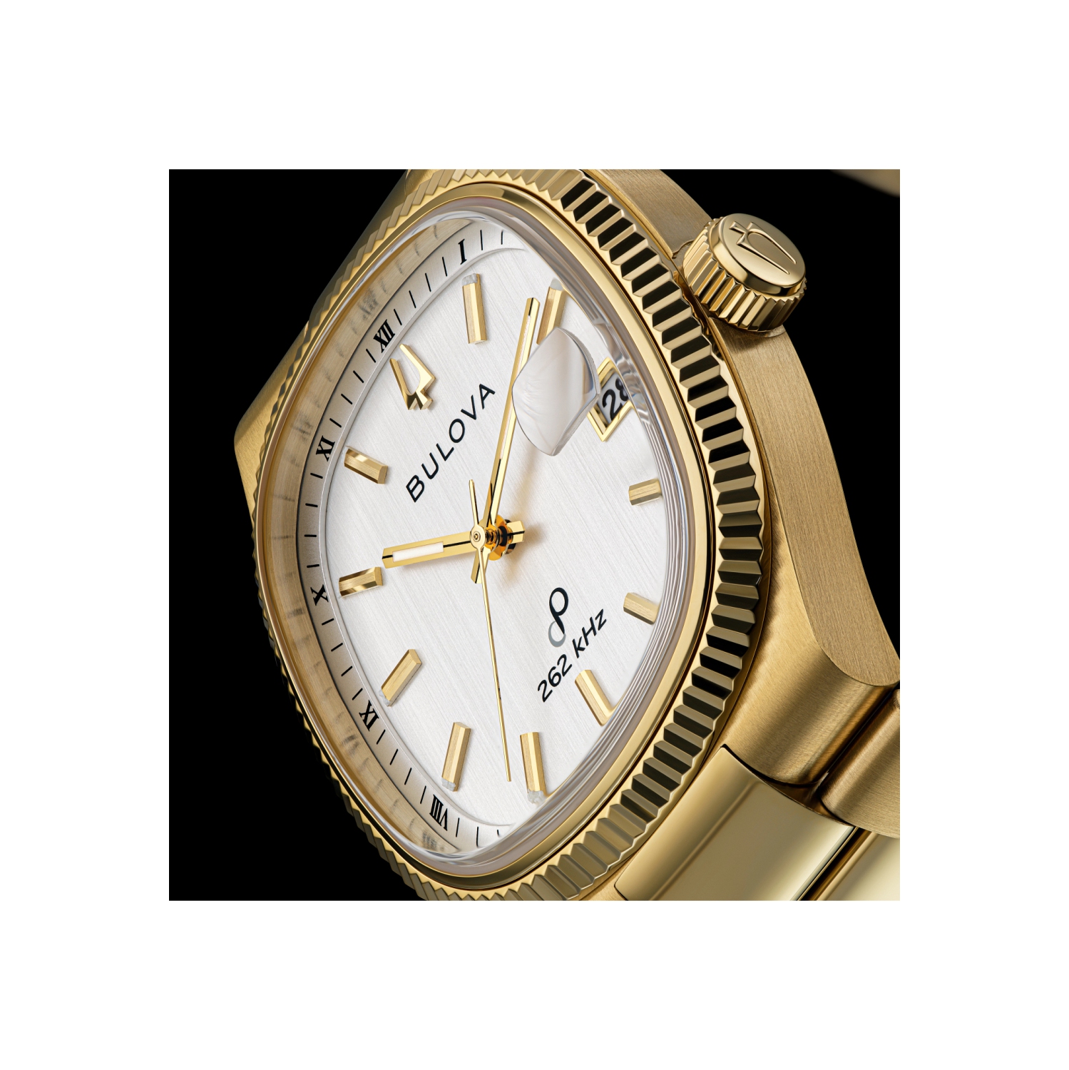 Montre homme, bracelet et boîtier en acier inoxydable doré à cadran blanc argenté 37,5&nbsp;mm collection Super Seville de Bulova