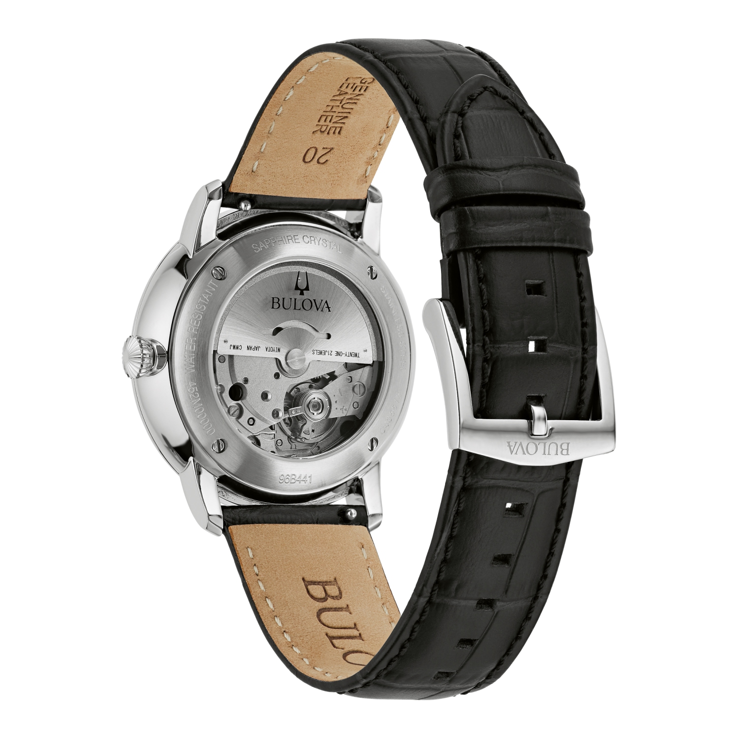 Bulova Mens Hudson Automatic Watch 39mm Silver-Tone Stainless Steel Case Black Leather Strap with Black Dial