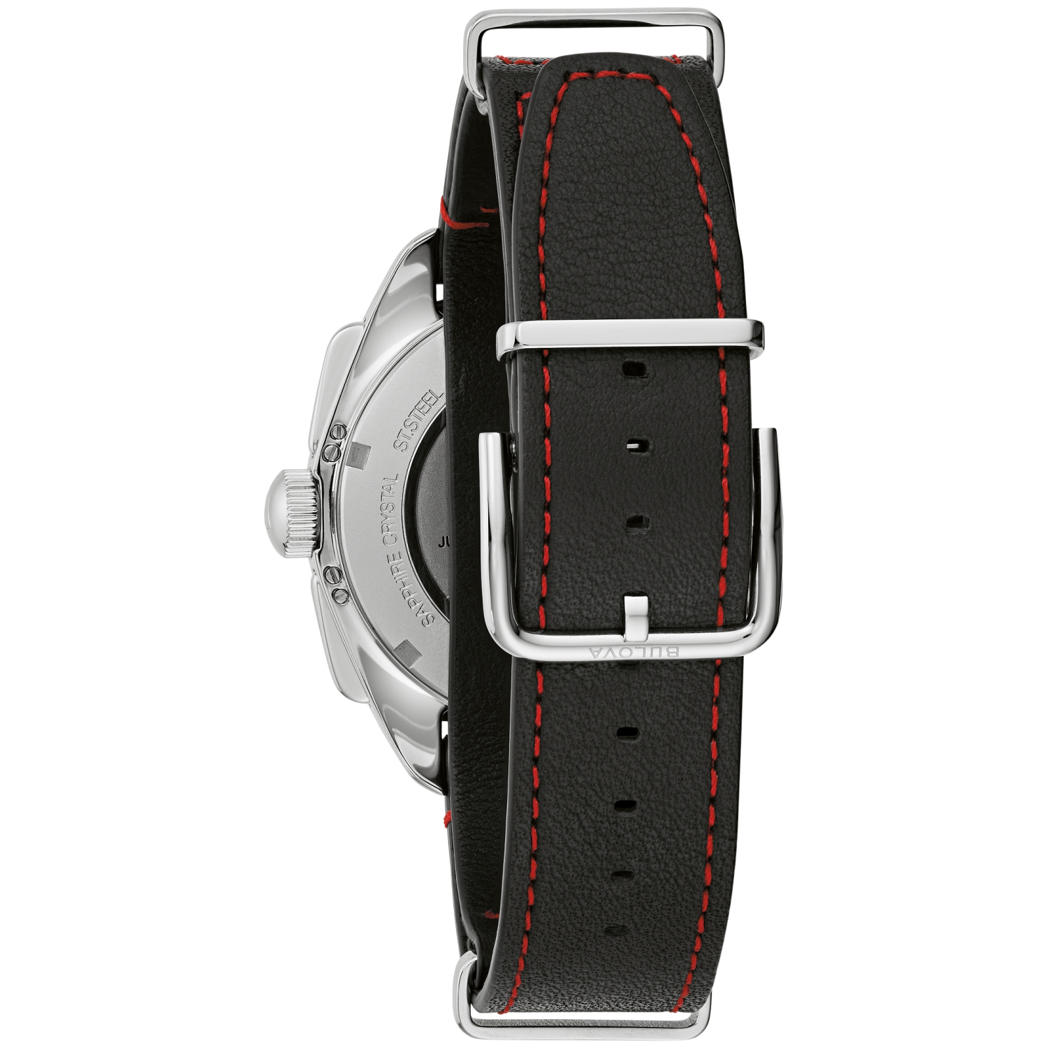 Bulova Mens Lunar Pilot HPQ Box-Set 43.5mm Silver-Tone Stainless Steel Case and Combination Bracelet/Strap with Red Dial