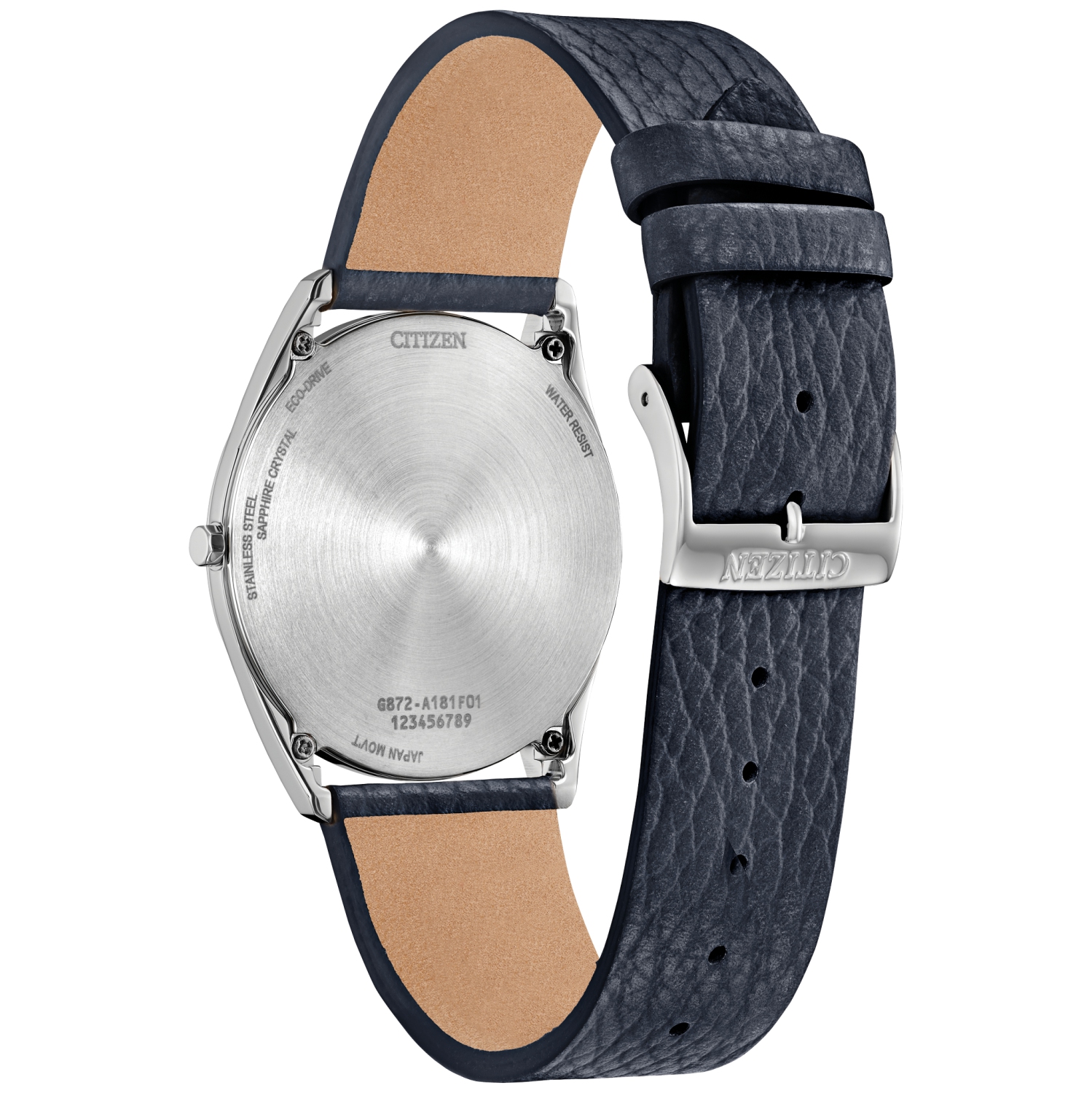 Montre unisexe Suratto Eco-Drive 38,4 mm de Citizen avec boîtier en inox argenté et bracelet en cuir bleu avec cadran bleu