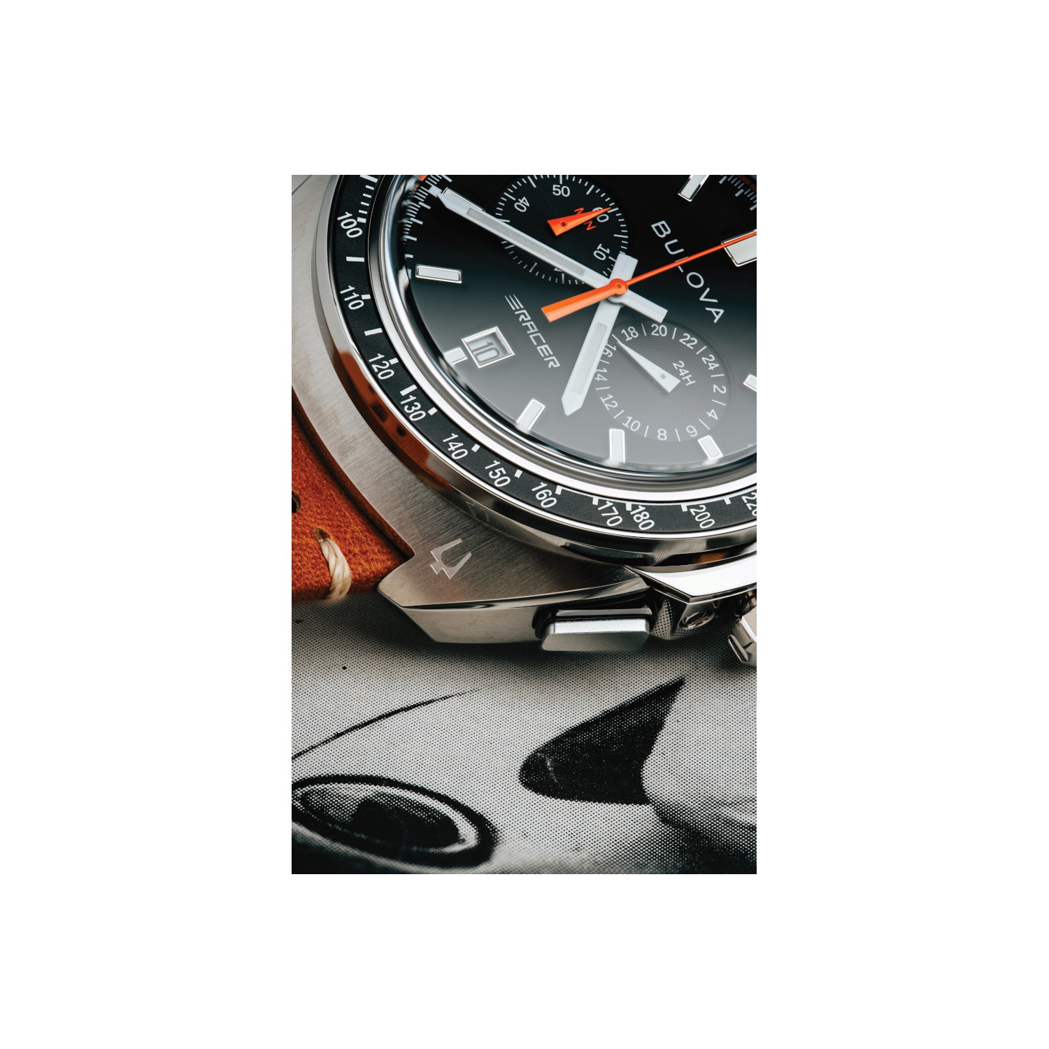 Bulova Mens Racer Chronograph Quartz Watch 42mm Silver-Tone Stainless Steel Case Brown Leather Strap with Black Dial