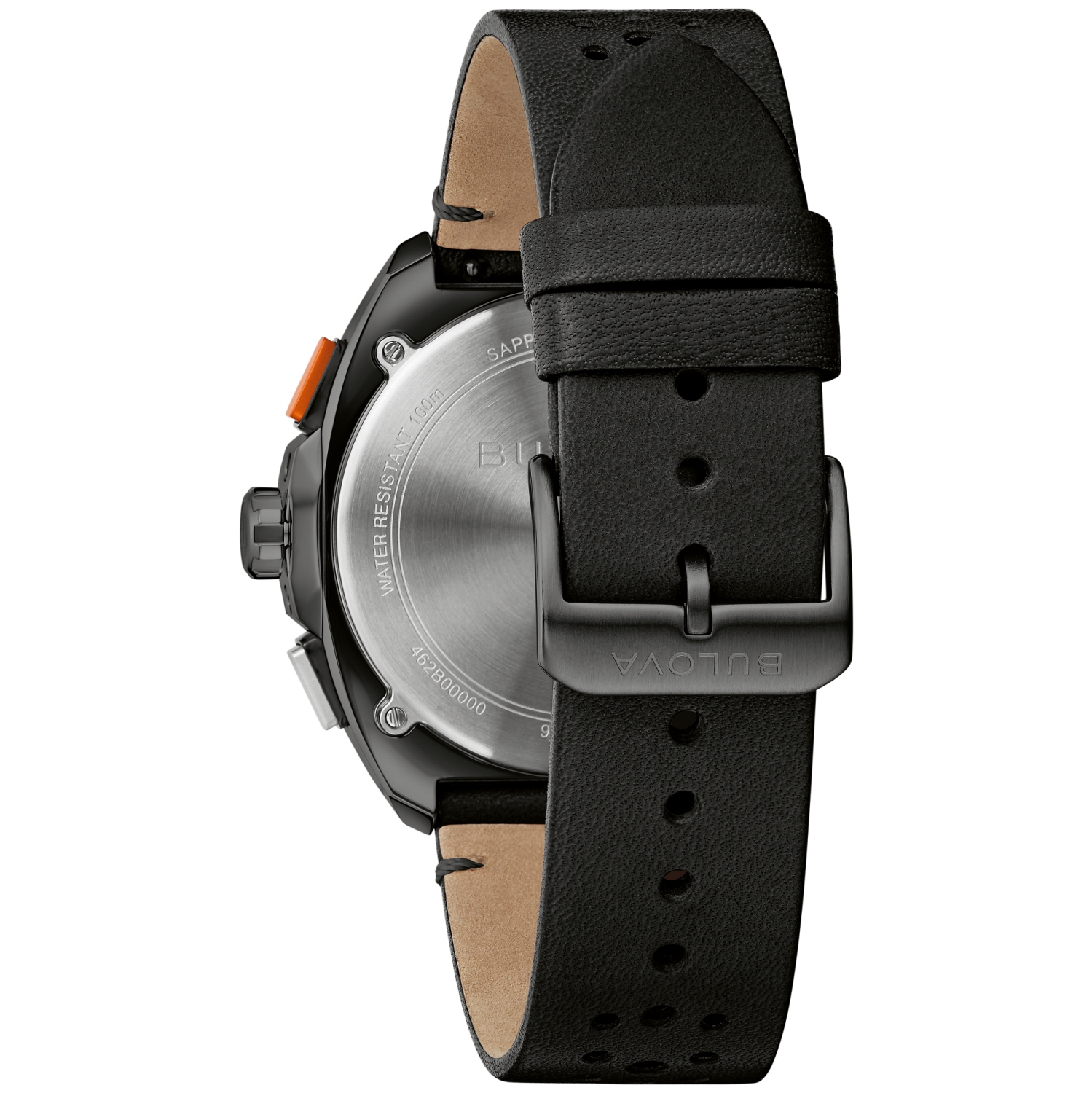 Bulova Mens Racer Chronograph Quartz Watch 42mm Black Stainless Steel Case Black Leather Strap with Black Dial