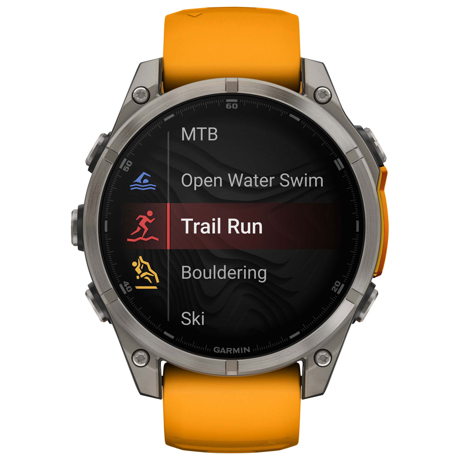 Montre intelligente multisport Bluetooth vitre saphir AMOLED fēnix 8 de 47 mm de Garmin - Orange/Graphite/Gris carbone