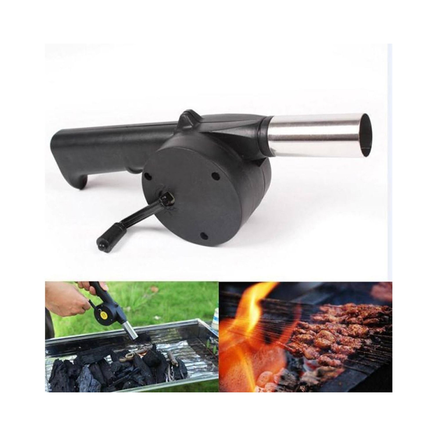 Portable Hand-Operated Blower BBQ Hand Crank Air Blower Fan for Charcoal Grill BBQ Campfire Fireplace for BBQ Picnic Outdoor Camping Charcoal