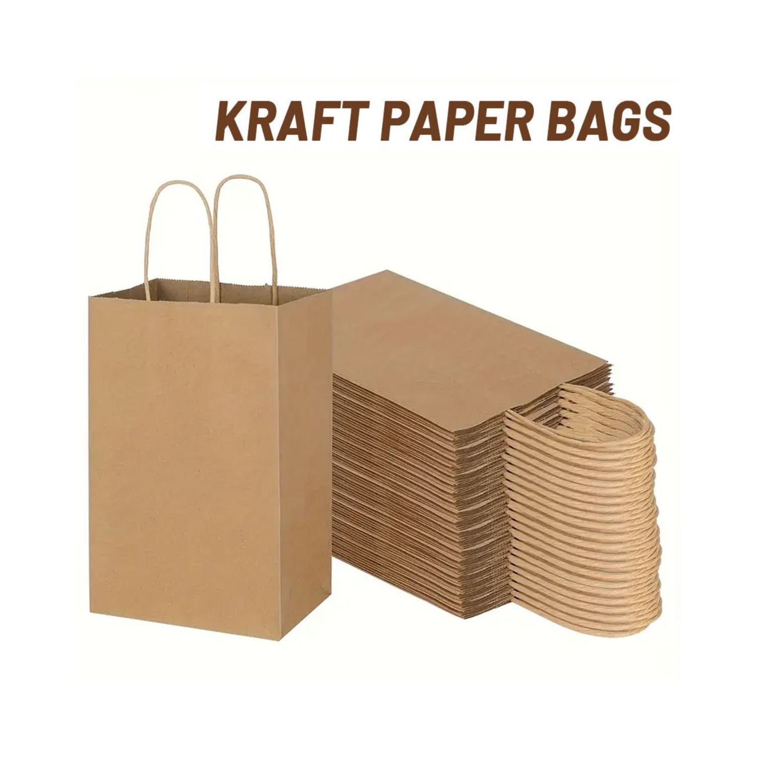 Brown Paper Bags with Handles Mixed Size | 100% Recyclable Kraft Paper | Ideal for Gifts, Shopping, Boutique, Packaging, Merchandise, Grocery and