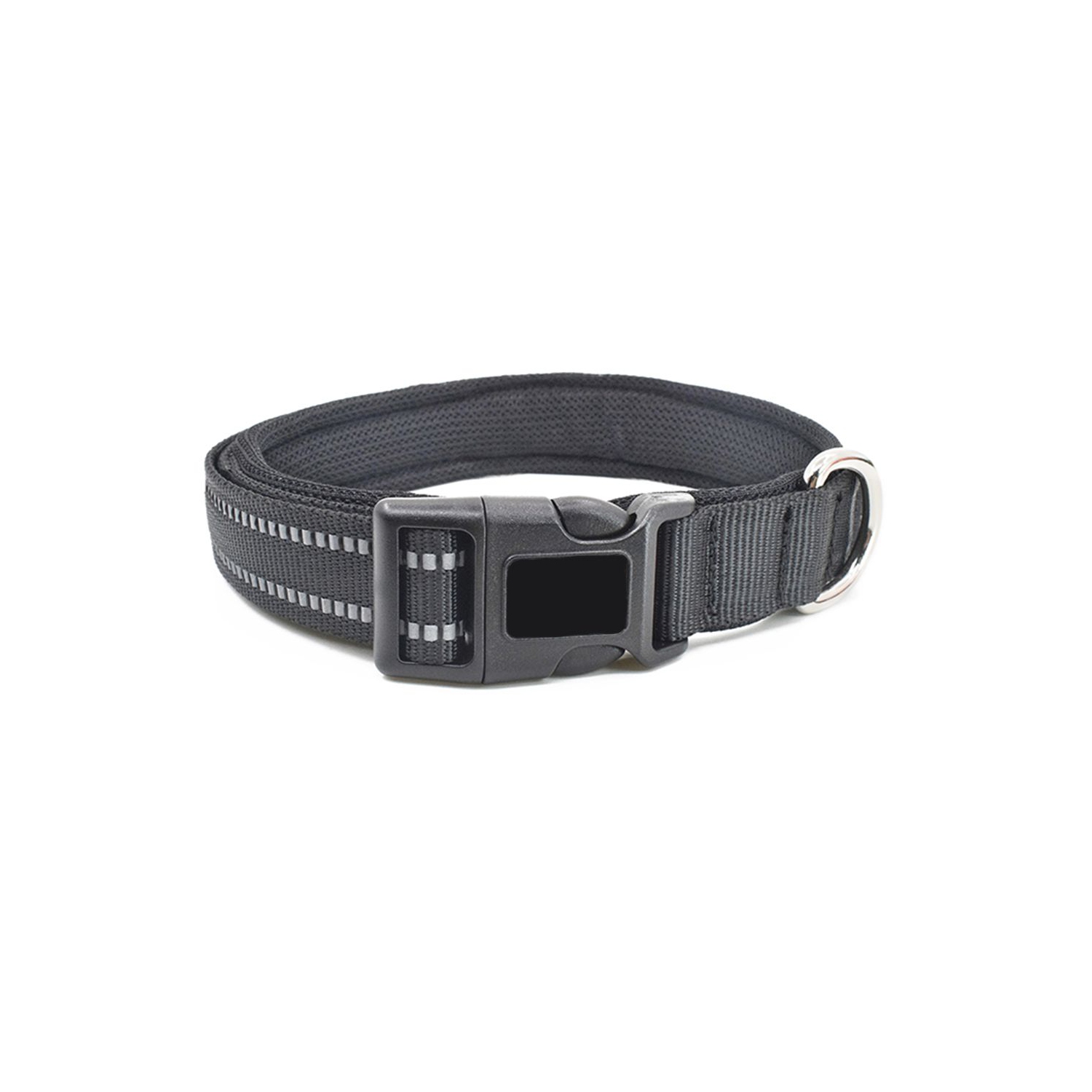 Small Black Padded Pet Collar with Reflective Trim KC-006