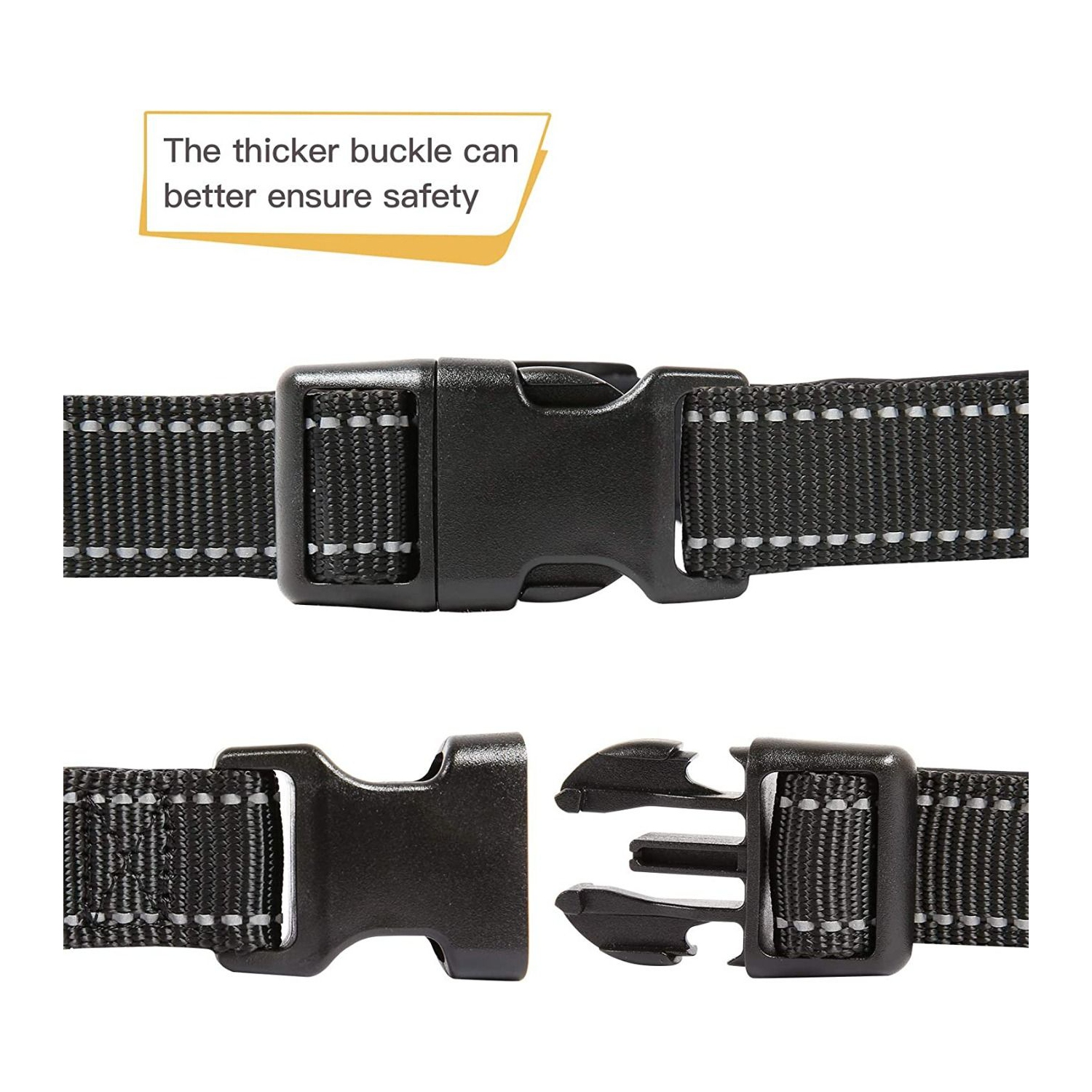 Large Black Padded Pet Collar with Reflective Trim