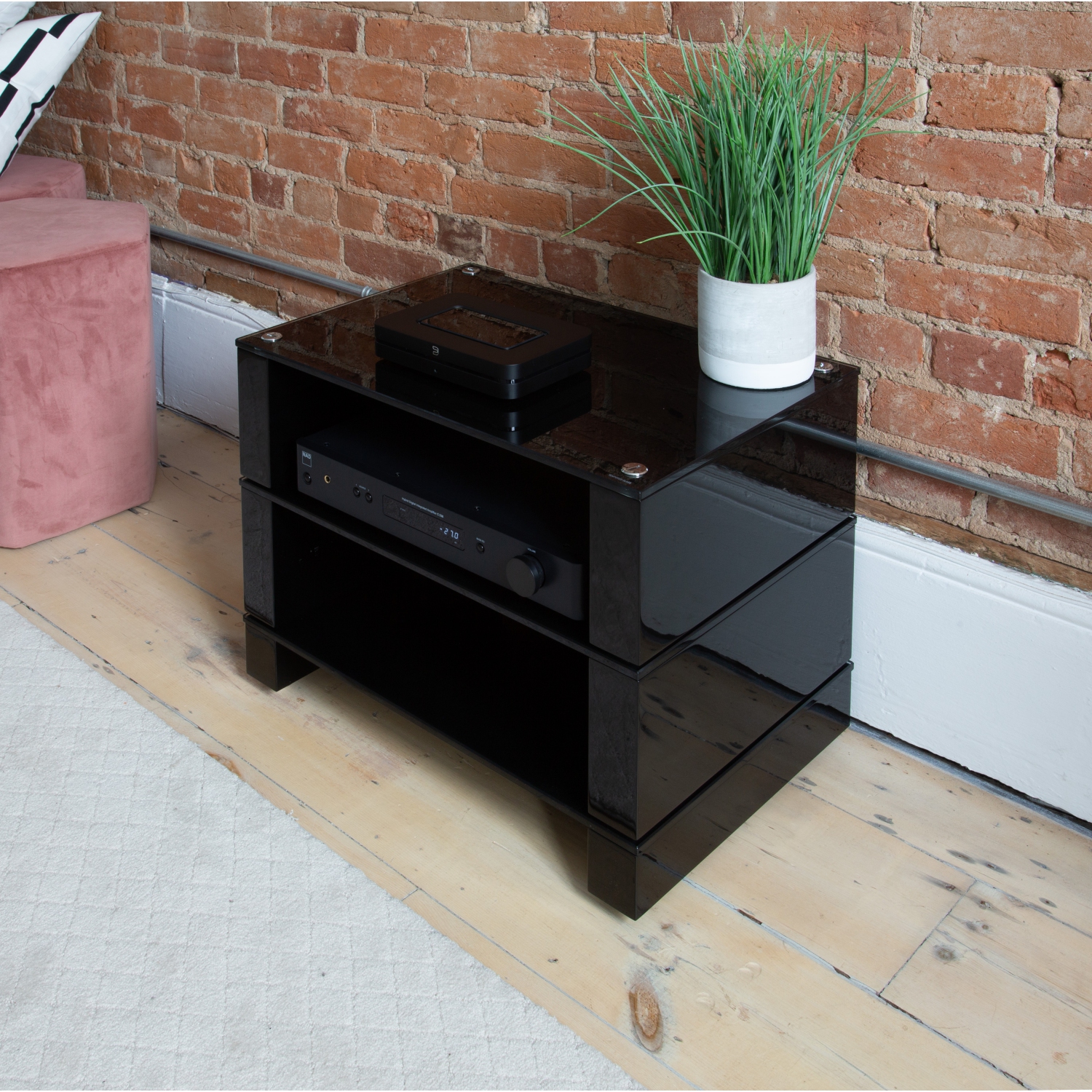 Stax 2G - Collection BLOK à 3 tablettes, Noir très lustré/verre noir