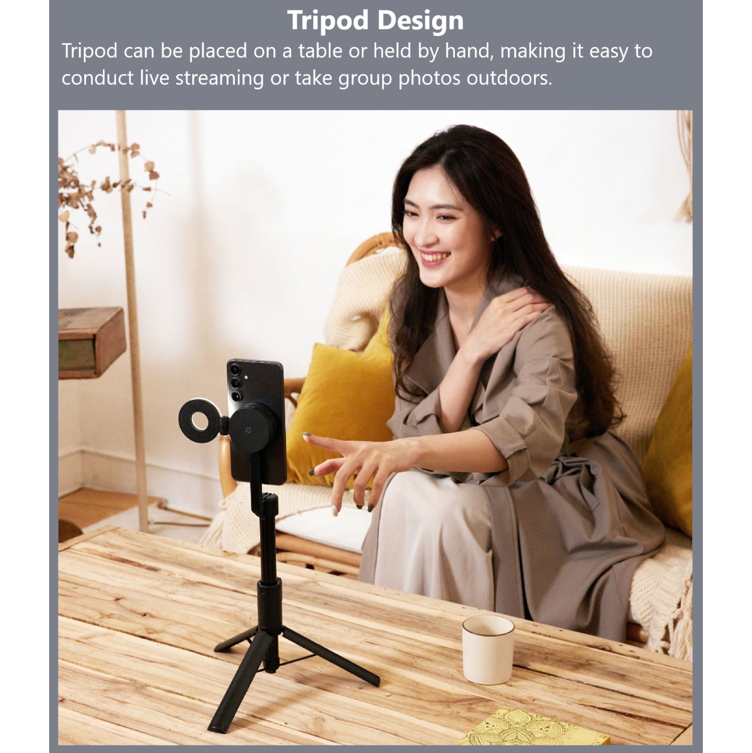 ADAM Elements SELFIE II - Magnetic Tripod and Extendable Selfie Stick Bluetooth 4.2 for iOS & Android 360° Rotation
