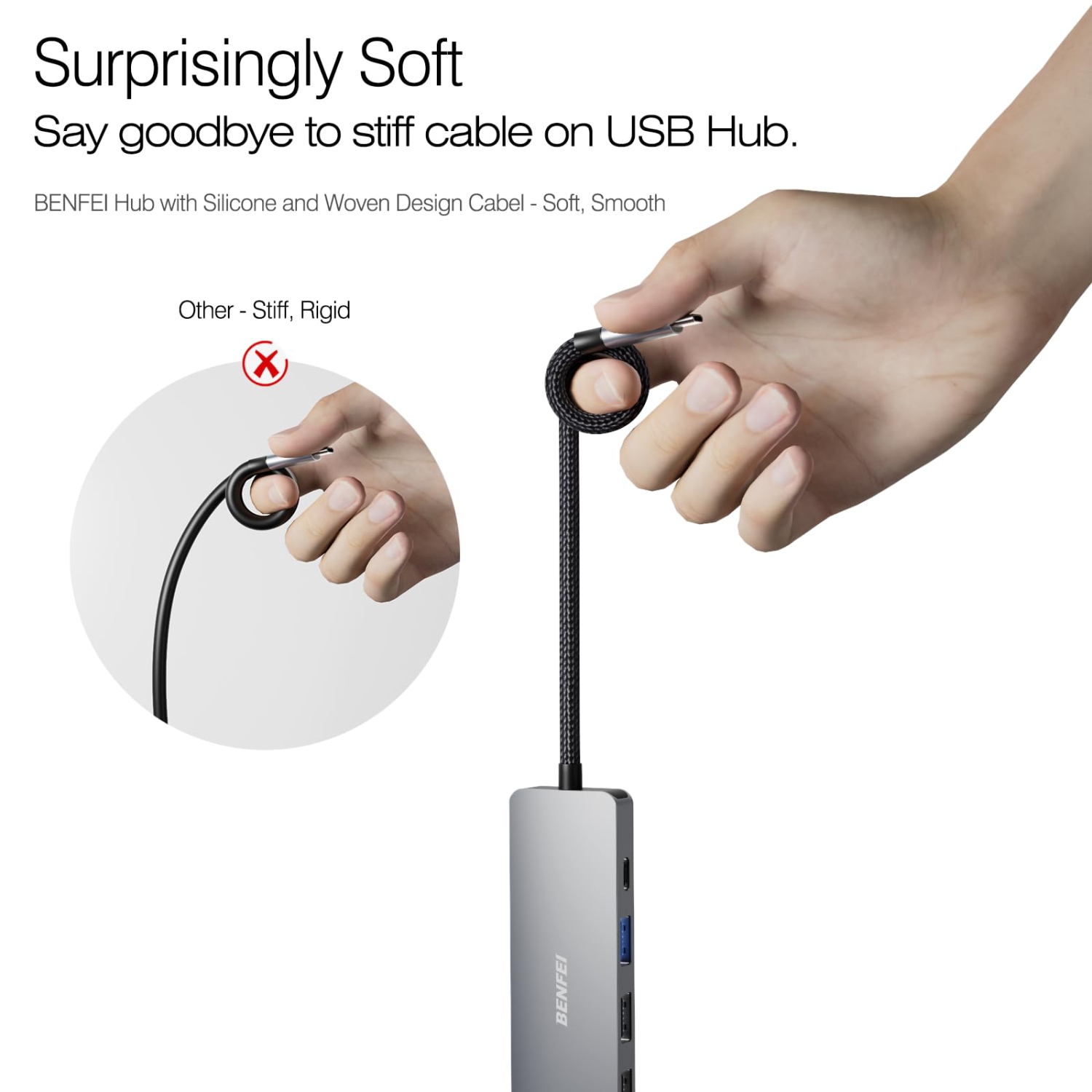 Concentrateur USB-C 5-en-1 de BENFEI avec 4K ports HDMI, alimentation 100&nbsp;W, 3 ports USB-A.