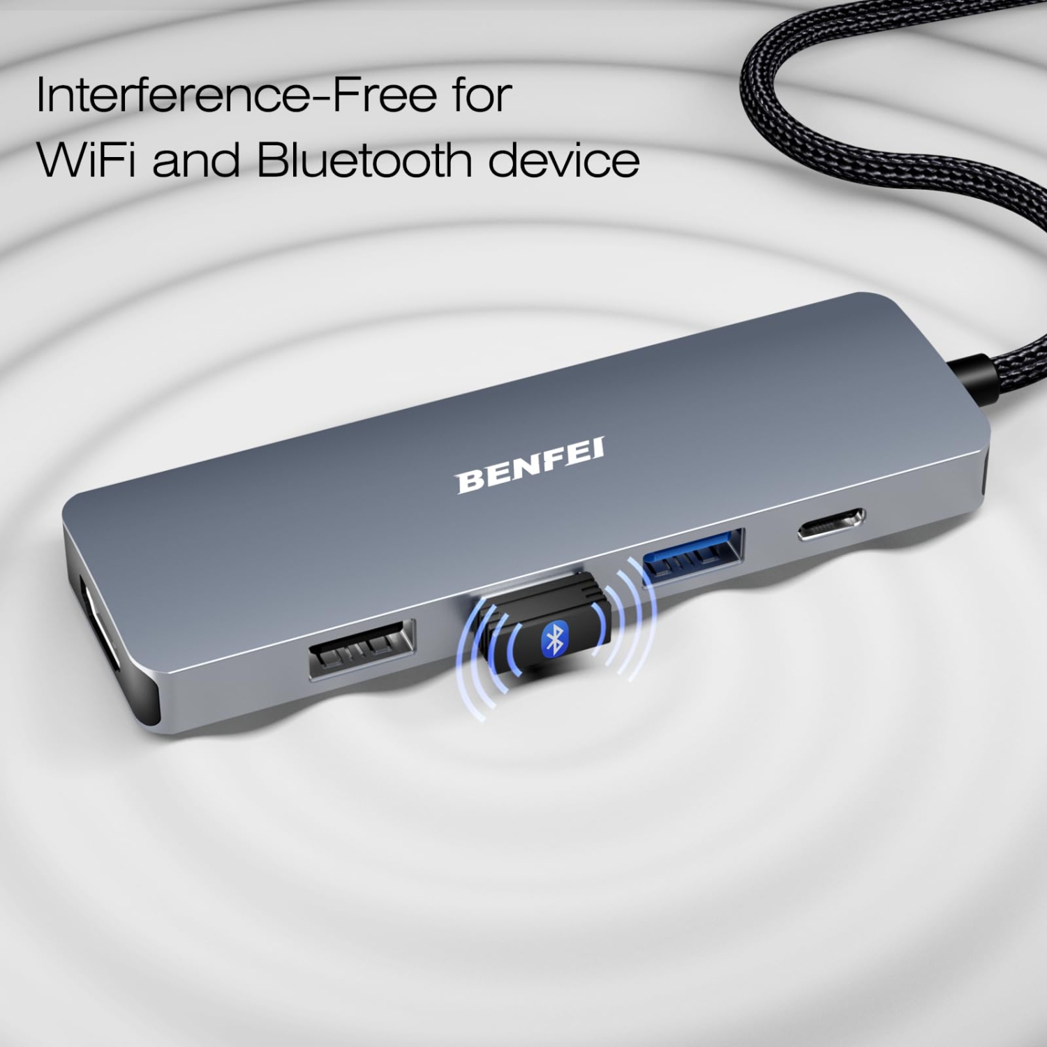 Concentrateur USB-C 5-en-1 de BENFEI avec 4K ports HDMI, alimentation 100&nbsp;W, 3 ports USB-A.