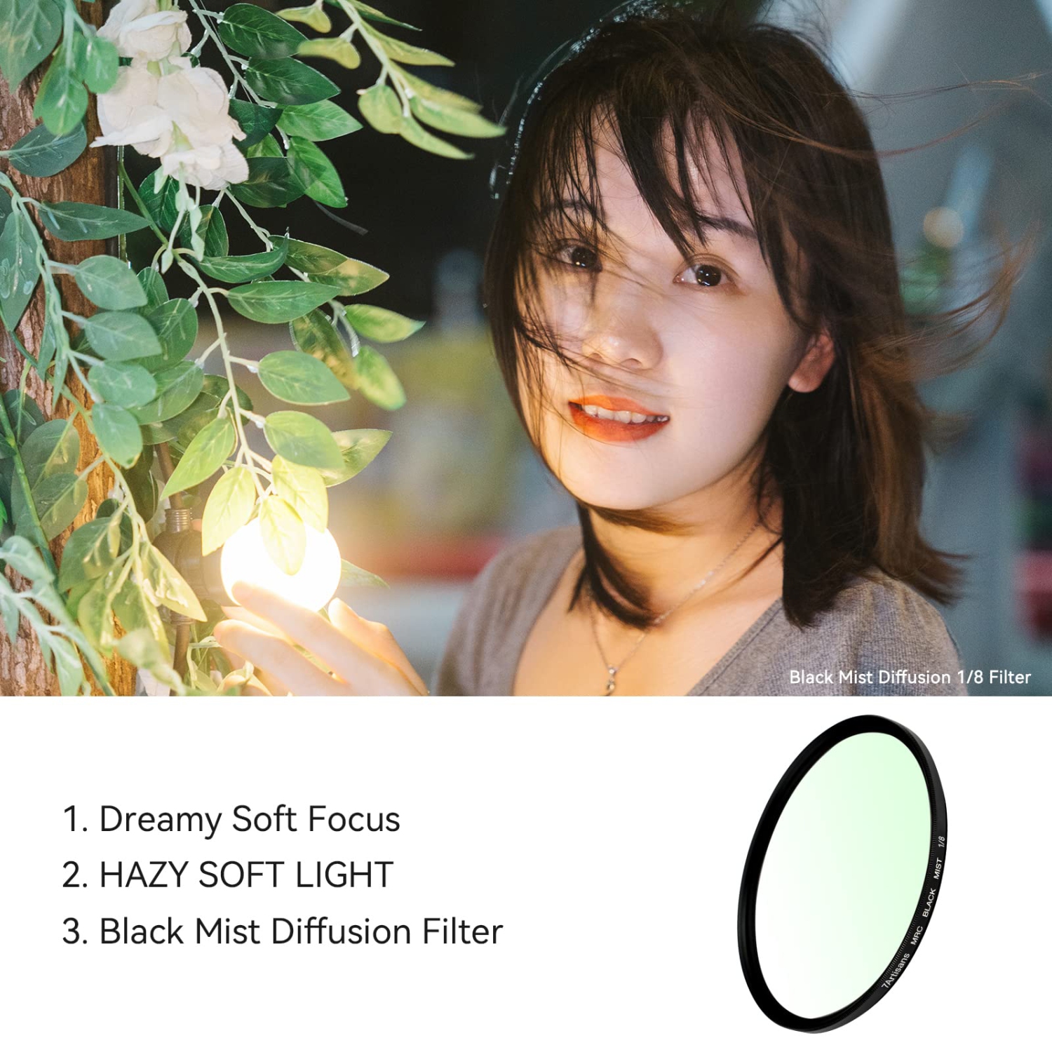 7artisans Filtre à brume noire 1/8 alliage d'aluminium naturel effet diffuseur doux effet de rêve flou artistique verre optique