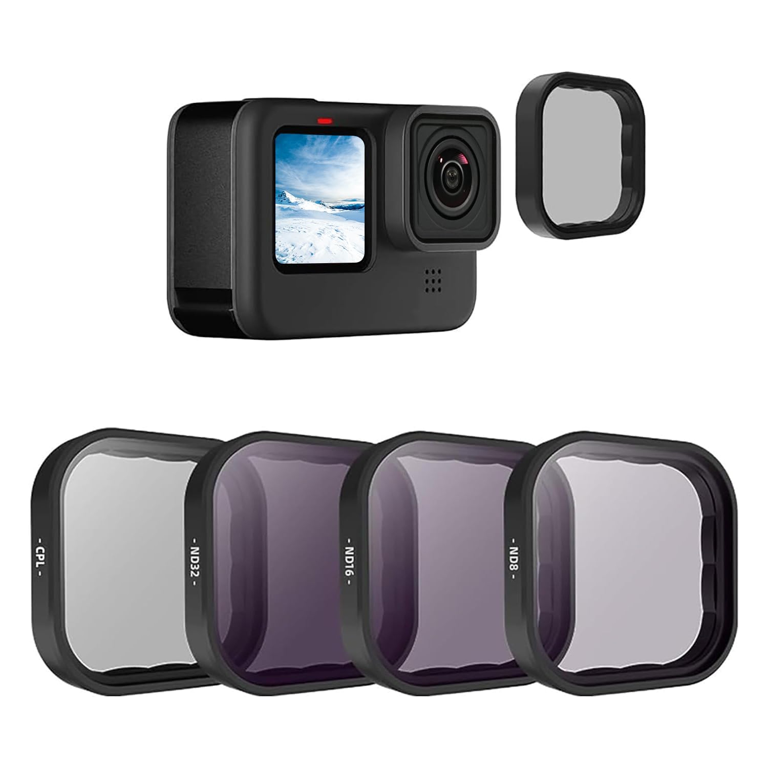Ensemble de 4 filtres d'objectif compatibles avec les accessoires GoPro Hero 12 Hero 11 12 11 10 9 Hero 10 Hero 9 Black, Neutral Density et Polarizing