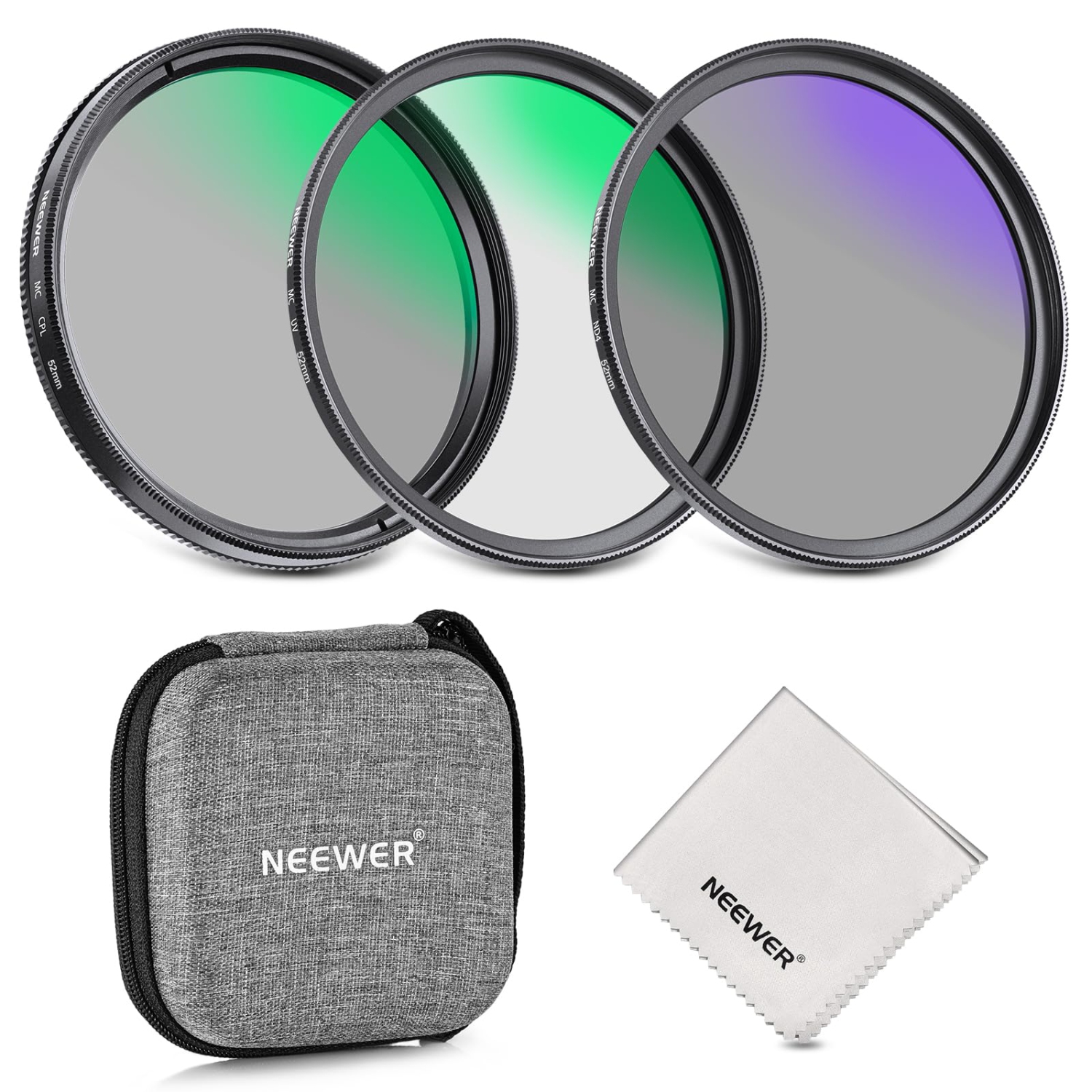 52mm Lens Filter Kit with Hard Shell Bag, Optical Glass & Aluminum Alloy Frame, UV + Circular Polarizer(CPL) + Neutral Density Filters Set with