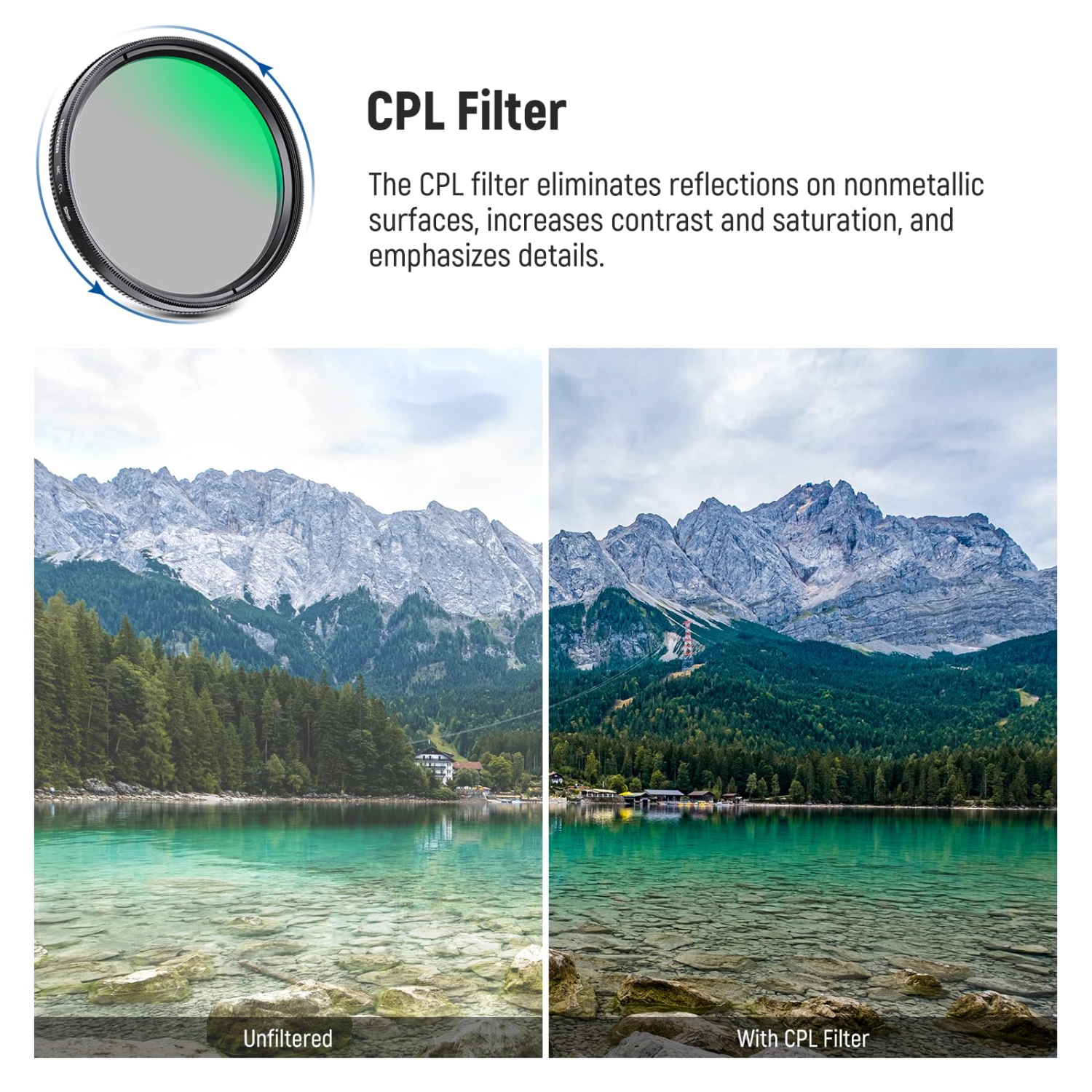52mm Lens Filter Kit with Hard Shell Bag, Optical Glass & Aluminum Alloy Frame, UV + Circular Polarizer(CPL) + Neutral Density Filters Set with