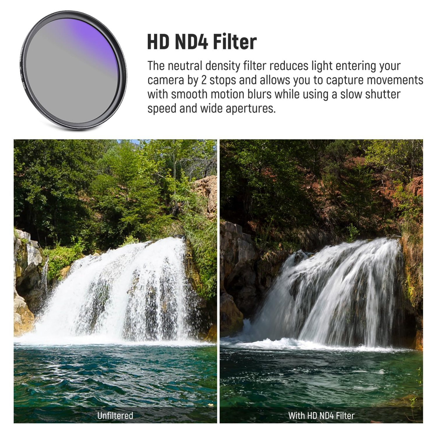 52mm Lens Filter Kit with Hard Shell Bag, Optical Glass & Aluminum Alloy Frame, UV + Circular Polarizer(CPL) + Neutral Density Filters Set with