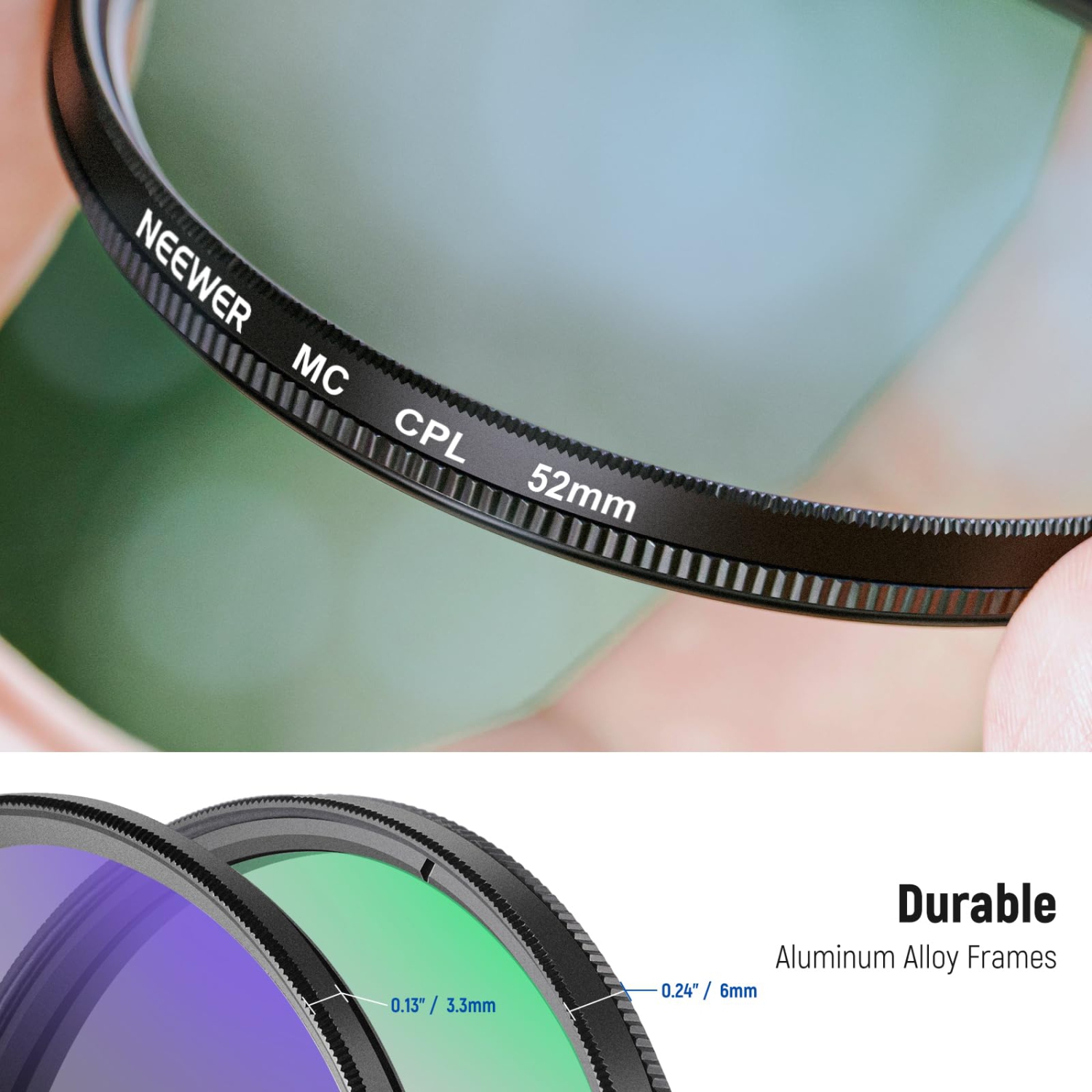 52mm Lens Filter Kit with Hard Shell Bag, Optical Glass & Aluminum Alloy Frame, UV + Circular Polarizer(CPL) + Neutral Density Filters Set with
