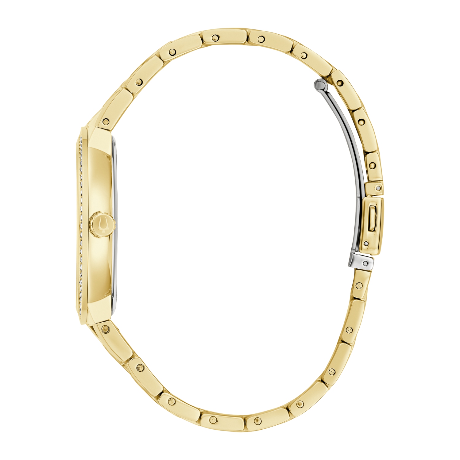 Boîtier et bracelet homme en 40 mm acier inoxydable doré à quartz et cadran champagne de Bulova avec collier à pendentif en croix correspondant