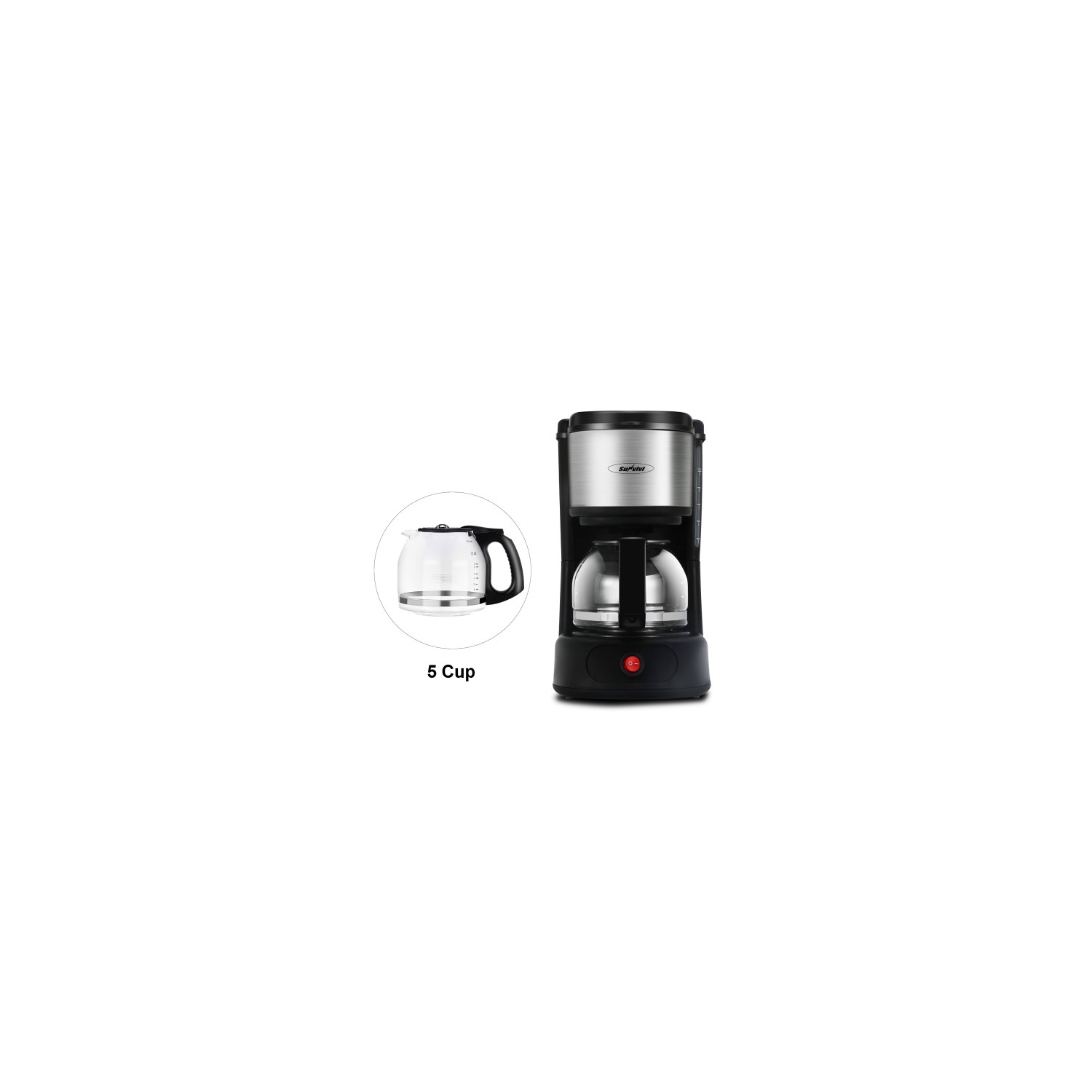 SUNVIVI 5 Cup Coffee Maker, Drip Coffee Machine with Glass Carafe, Reusable Filter