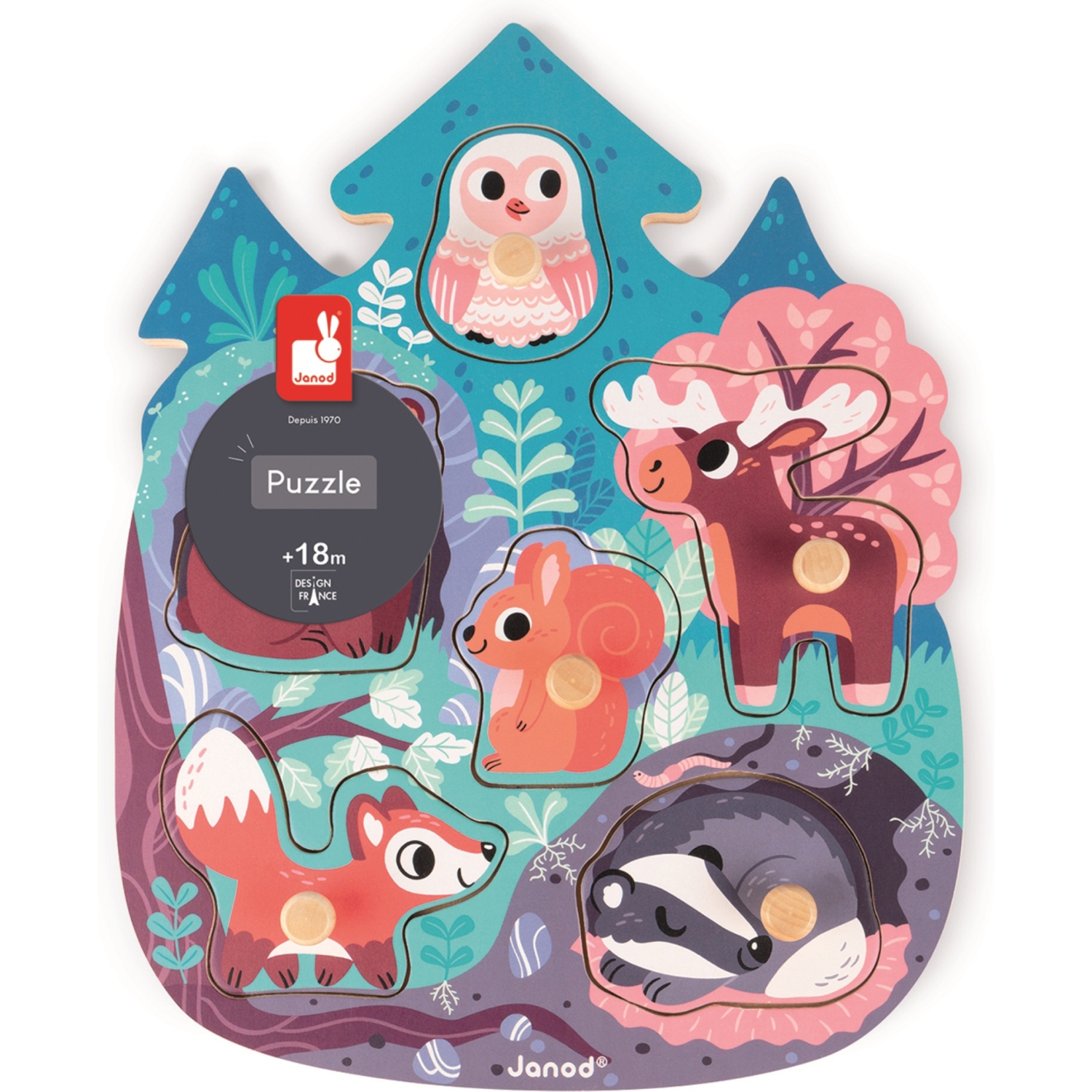 Janod 6-Piece Wood Puzzle Toy - Happy Forest