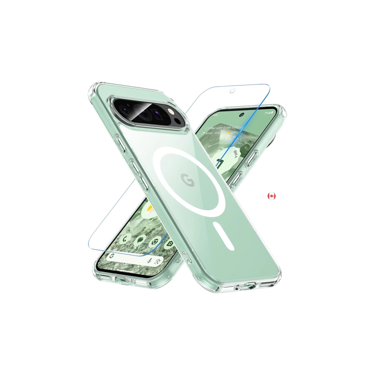 Étui magnétique transparent pour Pixel 9/9 Pro de Google avec MagSafe et protecteur d'écran en verre trempé – mince, antichoc, protecteur