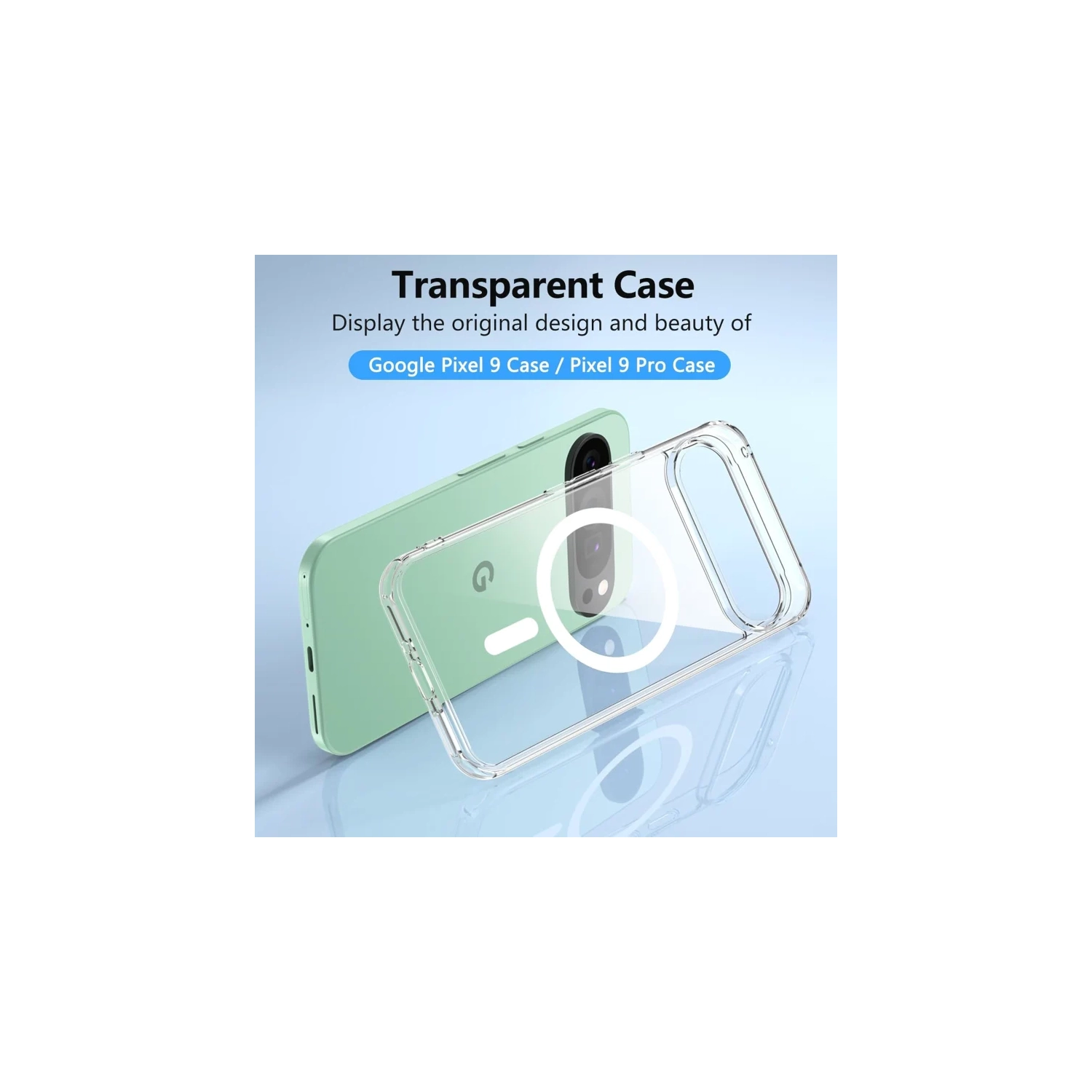 Étui magnétique transparent pour Pixel 9/9 Pro de Google avec MagSafe et protecteur d'écran en verre trempé – mince, antichoc, protecteur