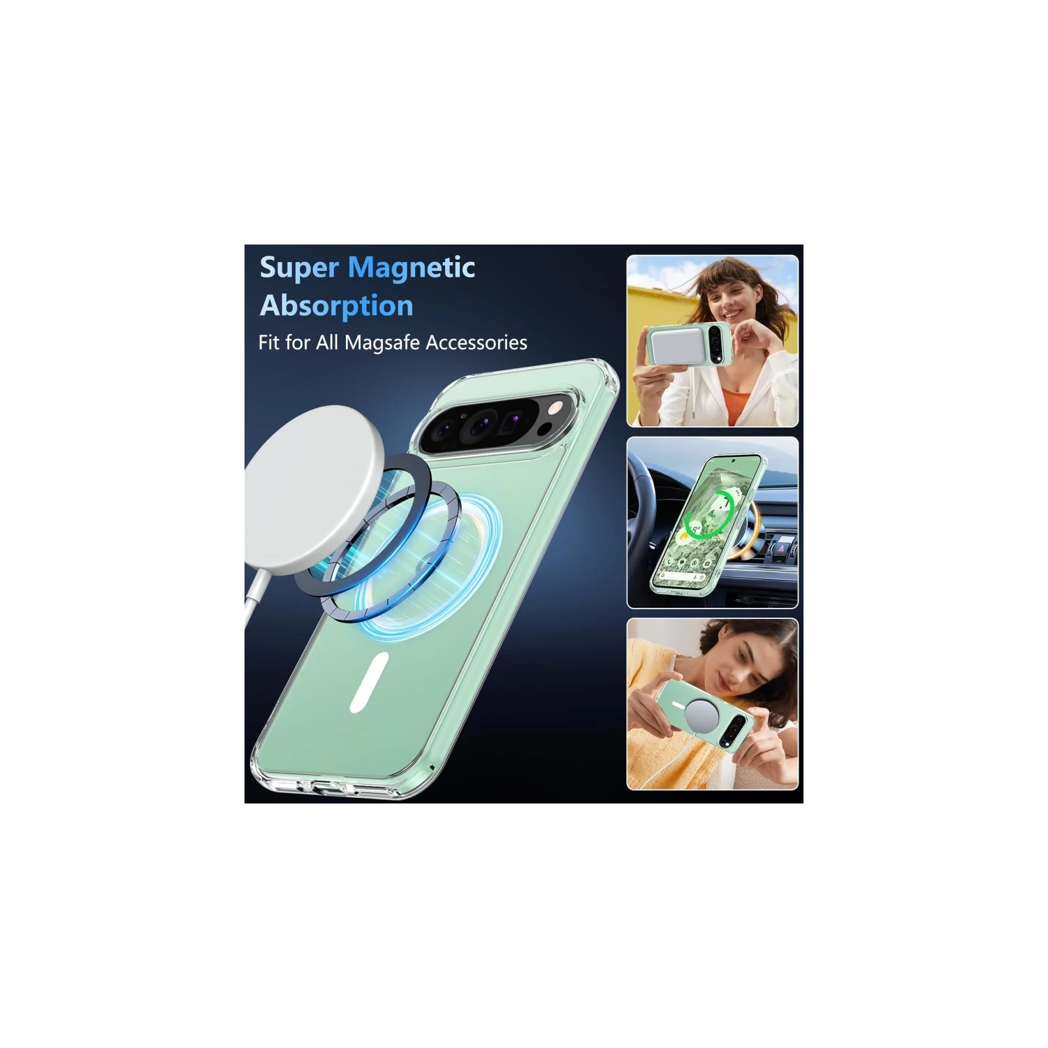 Étui magnétique transparent pour Pixel 9/9 Pro de Google avec MagSafe et protecteur d'écran en verre trempé – mince, antichoc, protecteur