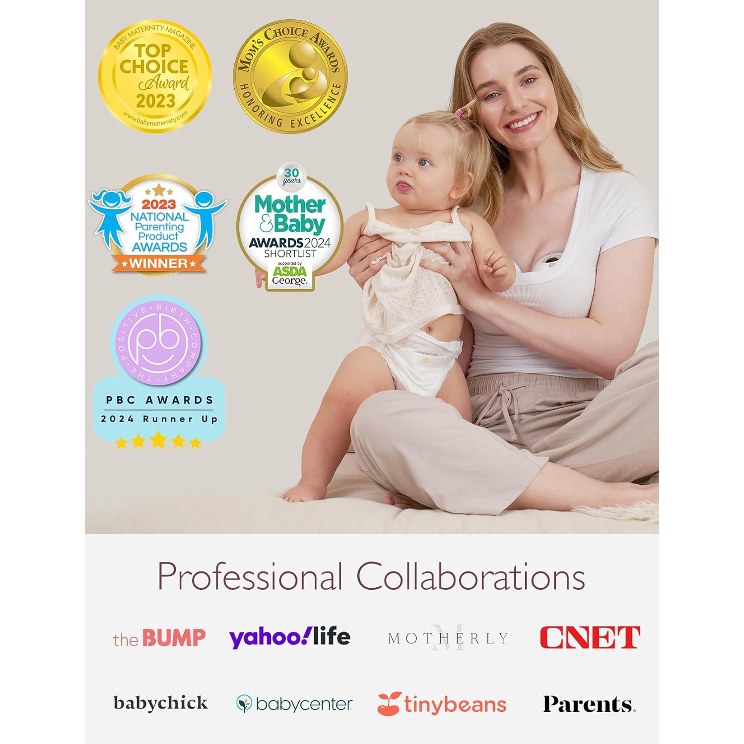 Tire-lait MomCozy mains libres M5, Tire-lait portable de bébé bouche à double paroi avec 3 modes et 9 niveaux, Tire-lait électrique portatif