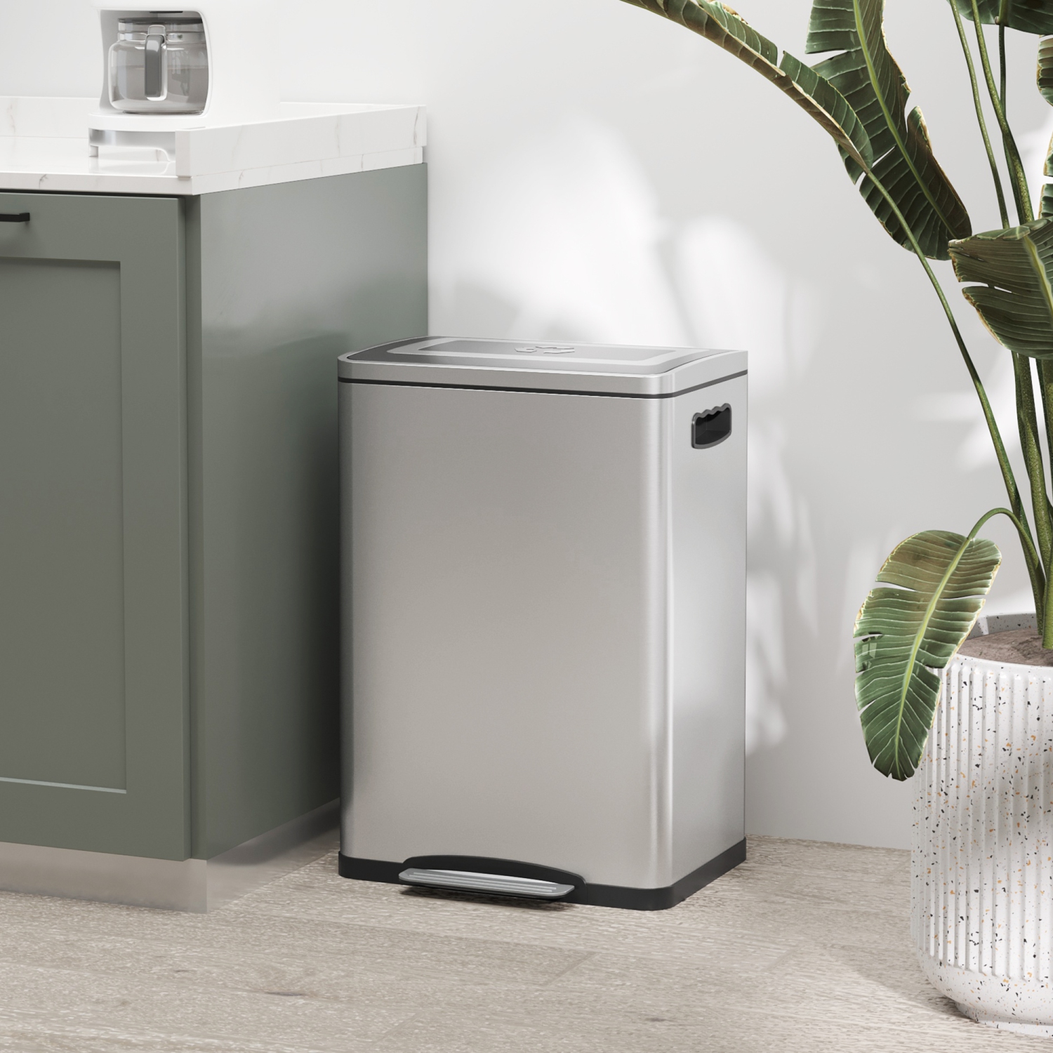 HOMCOM Dual Kitchen Garbage Bin, 2 x 5 Gallon Trash Can with Foot Pedal, Soft-Close Garbage Can with Removable Inner Buckets, Lid, Fingerprint-Proof