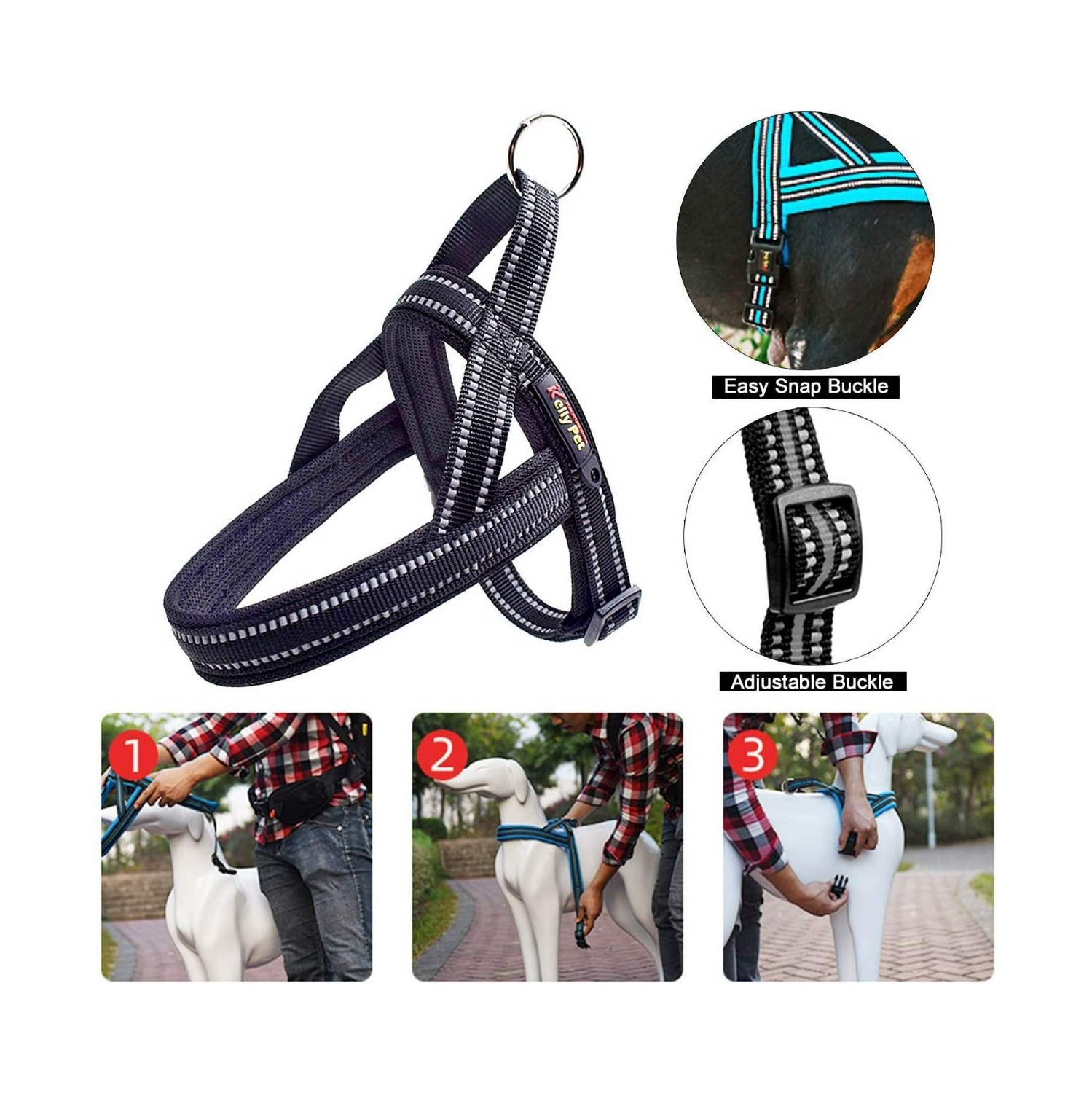 Medium Black No-Pull Pet Harness with Reflective Straps