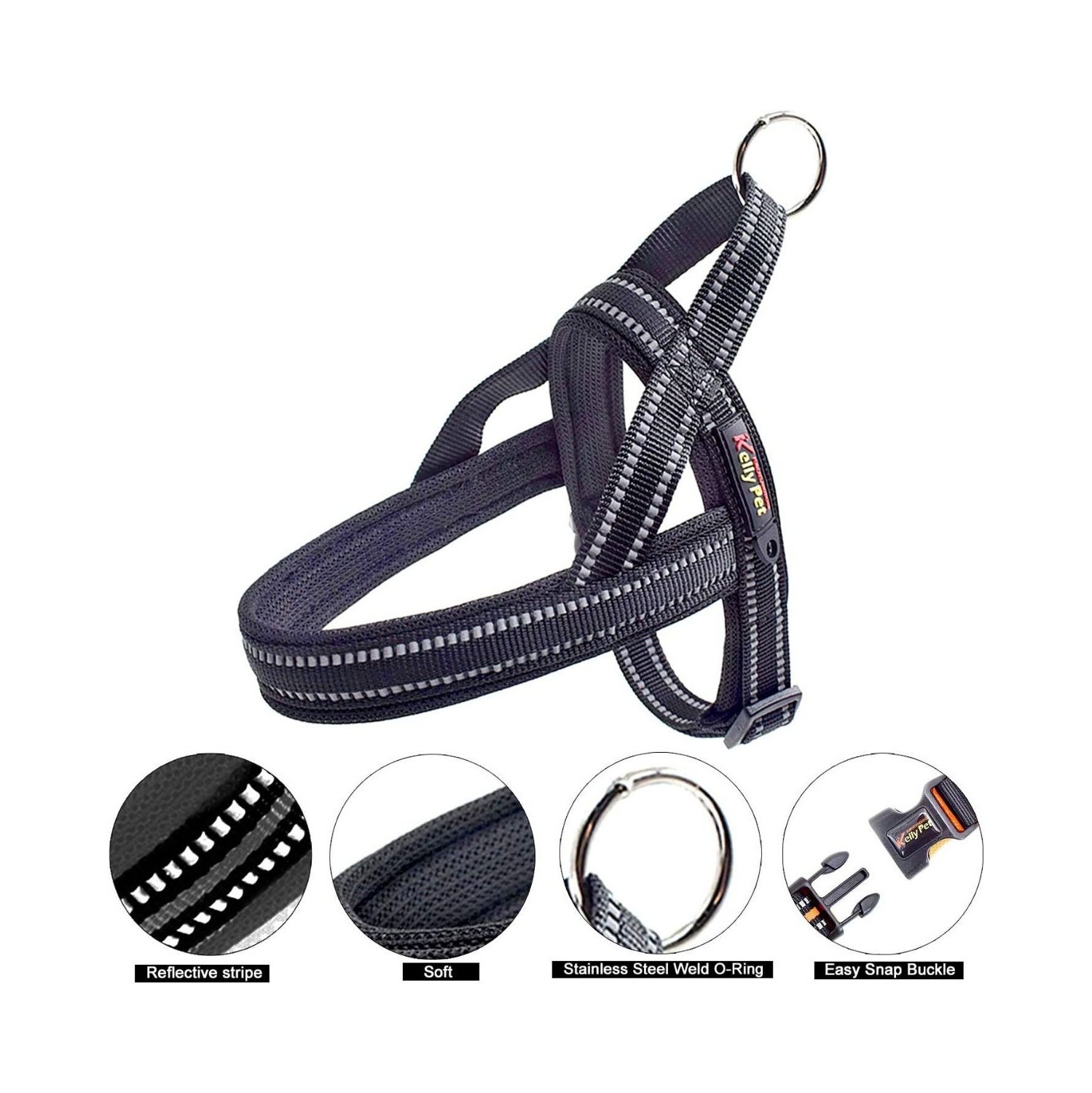 Extra Small Black No-Pull Pet Harness with Reflective Straps Size-XS