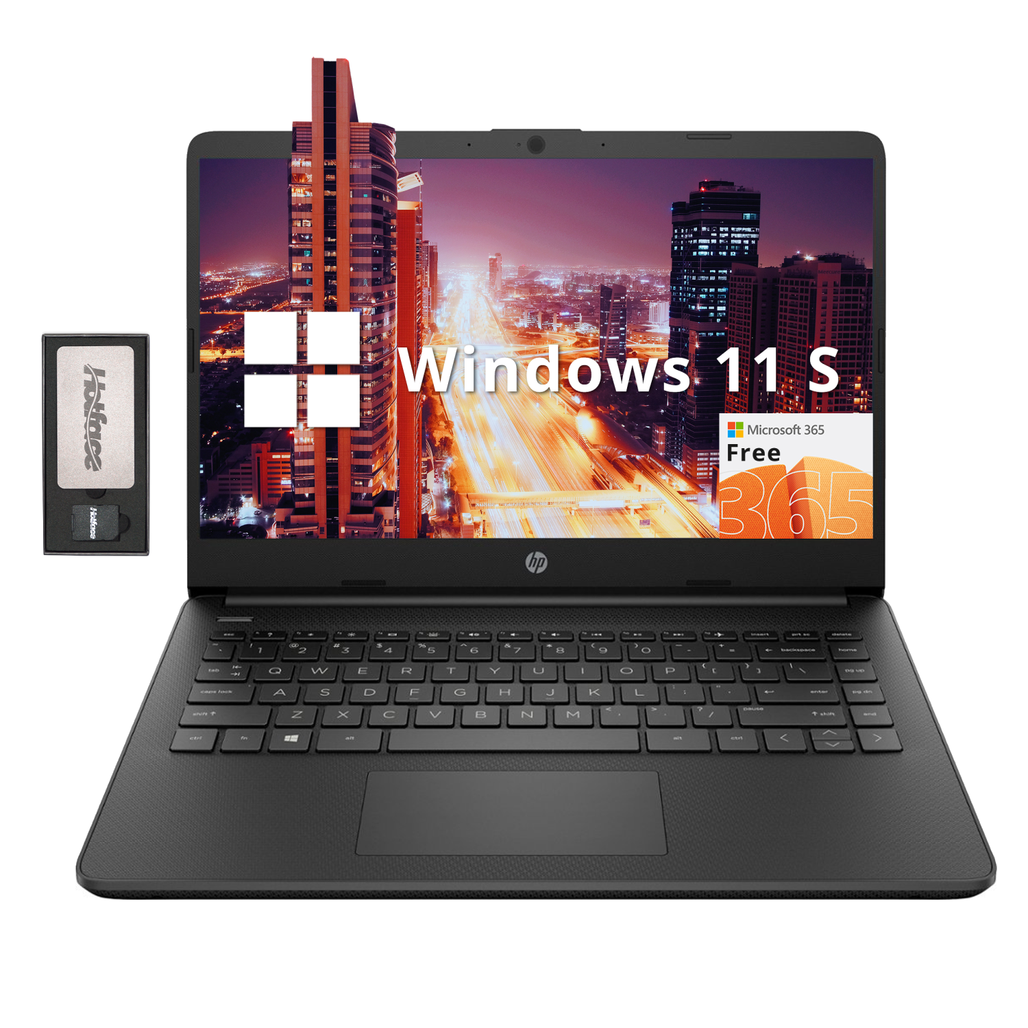 HP Stream 14" HD BrightView Laptop, Intel Celeron N4120, 64GB eMMC, 16GB RAM, Intel HD Graphics, 720p Webcam, 1 Year Office 365, Black, Win 11S,
