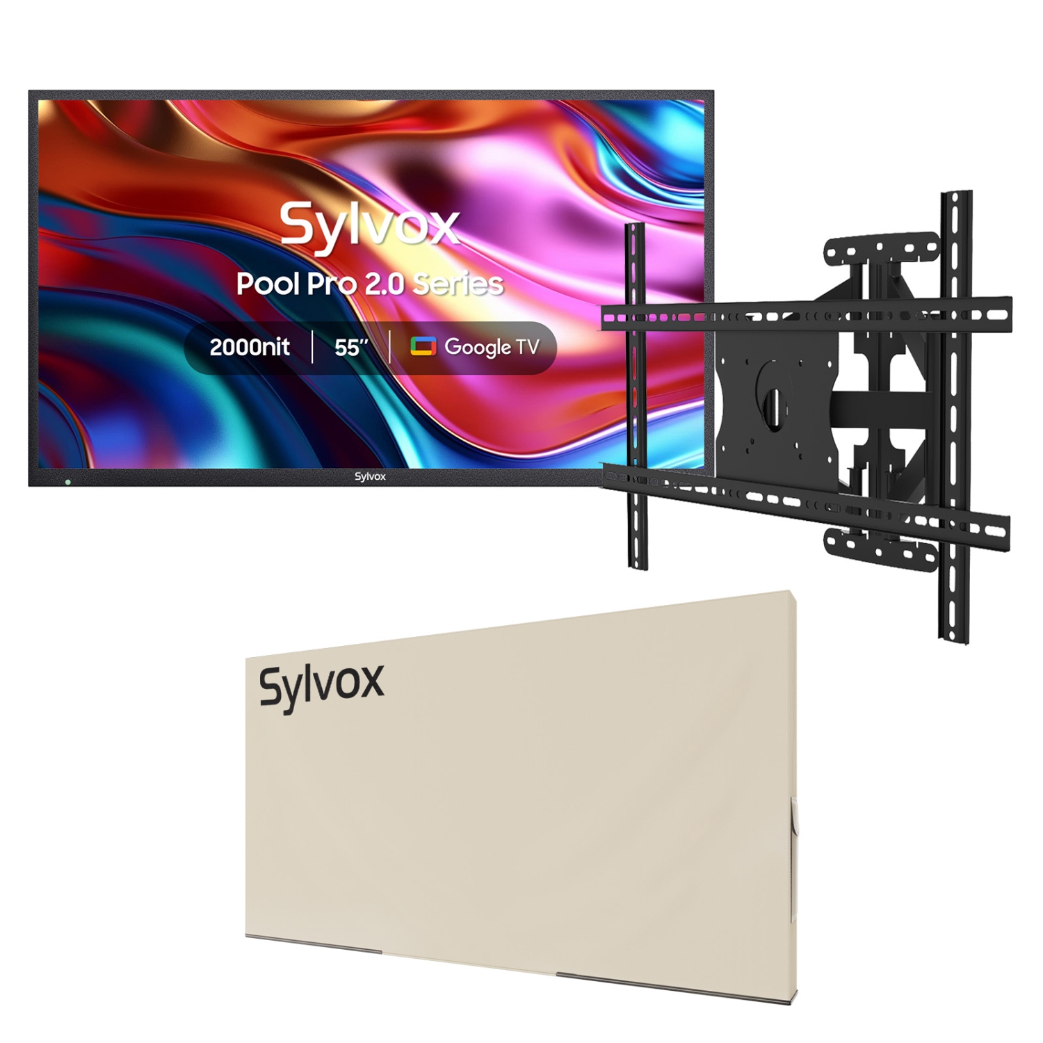 SYLVOX 55" Outdoor Smart TV + TV Mount + Cover 4K 2000nits Google Outside Television Built-in Google Assistant, Chormecast, IP55 Waterproof TV for