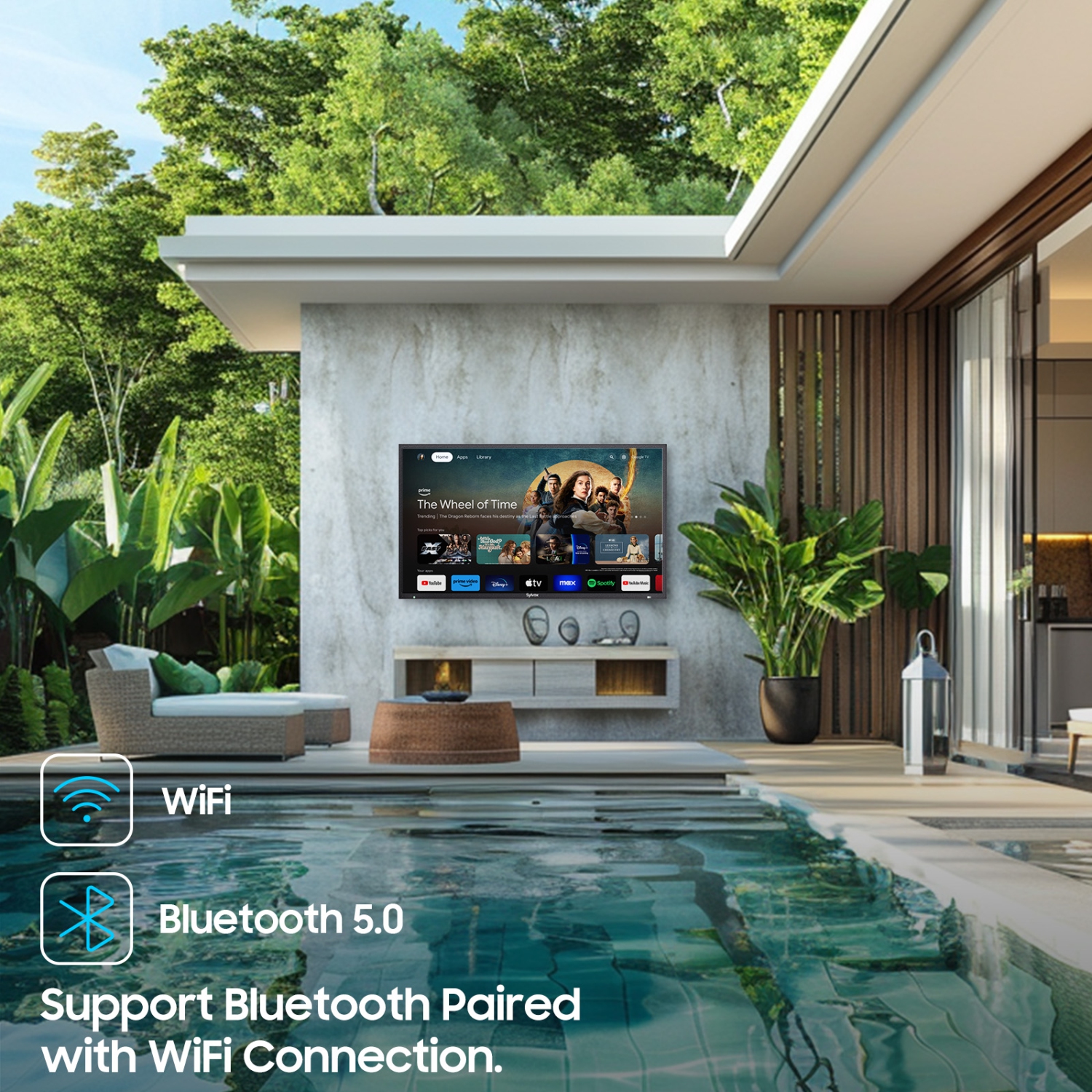SYLVOX 55" Outdoor Smart TV + TV Mount + Cover 4K 2000nits Google Outside Television Built-in Google Assistant, Chormecast, IP55 Waterproof TV for