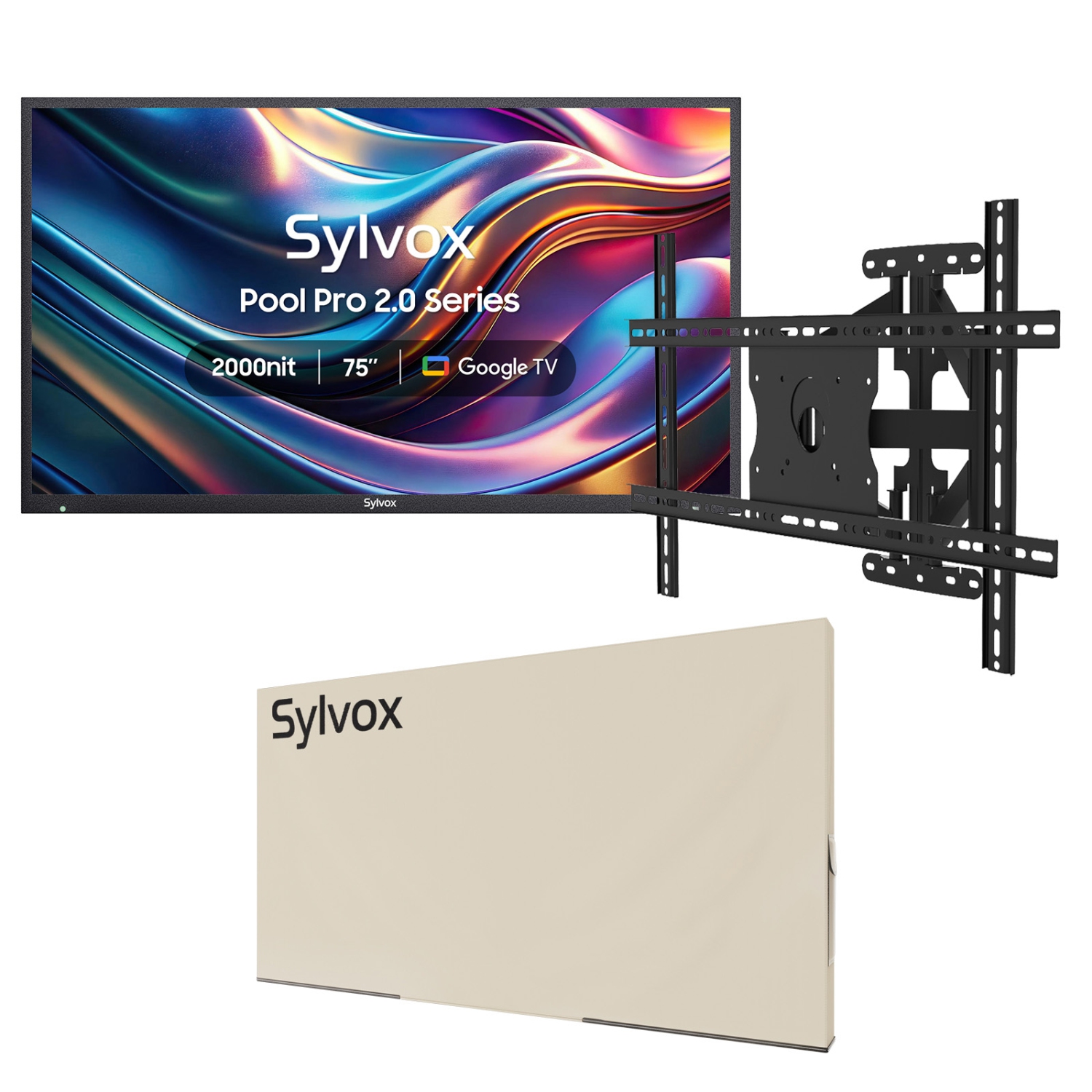 SYLVOX 75" Outdoor Smart TV + TV Mount + Cover 4K 2000nits Google Outside Television Built-in Google Assistant, Chormecast, IP55 Waterproof TV for